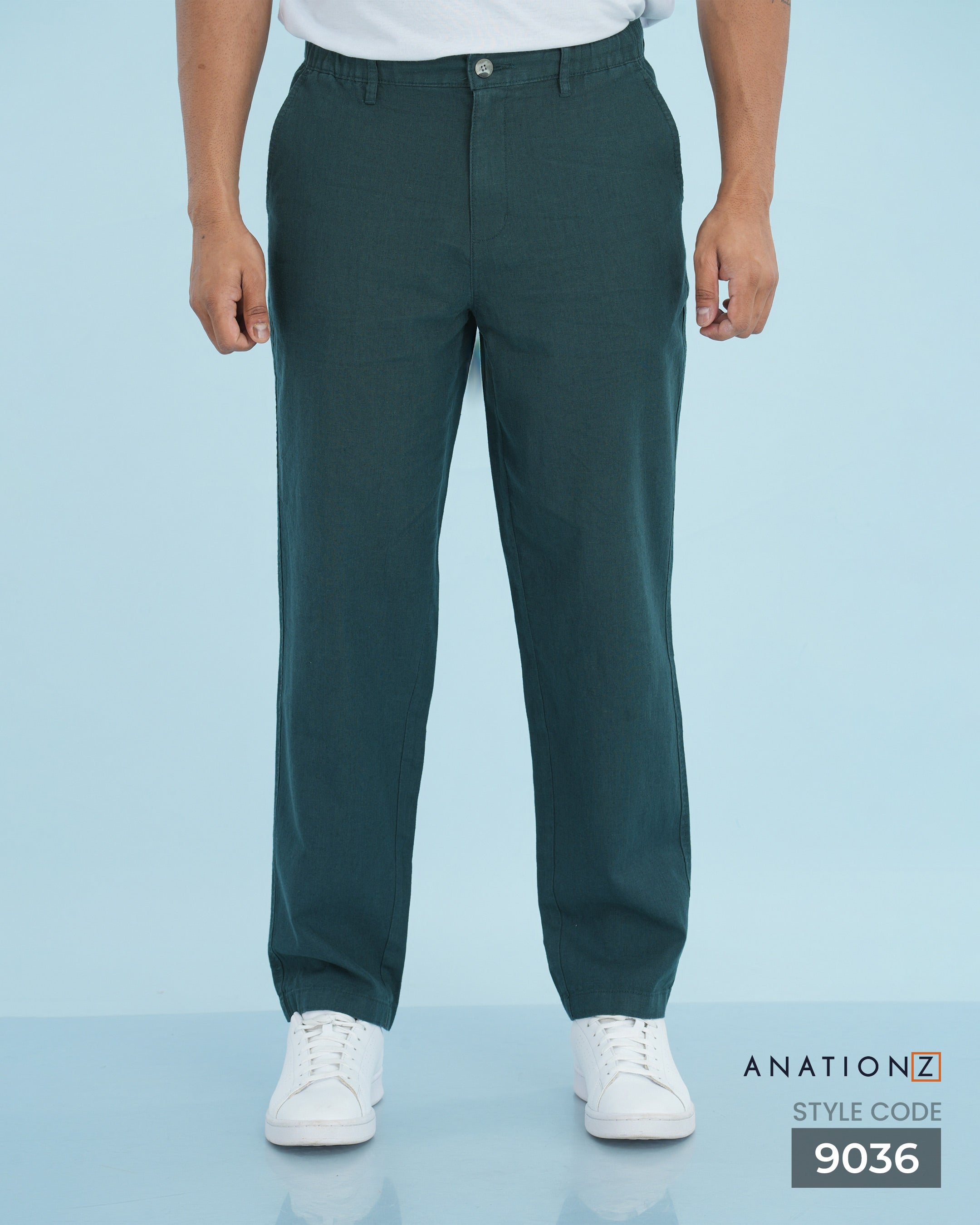 Linen Cotton Relaxed Fit Pant | Flexible Waistband - Teal