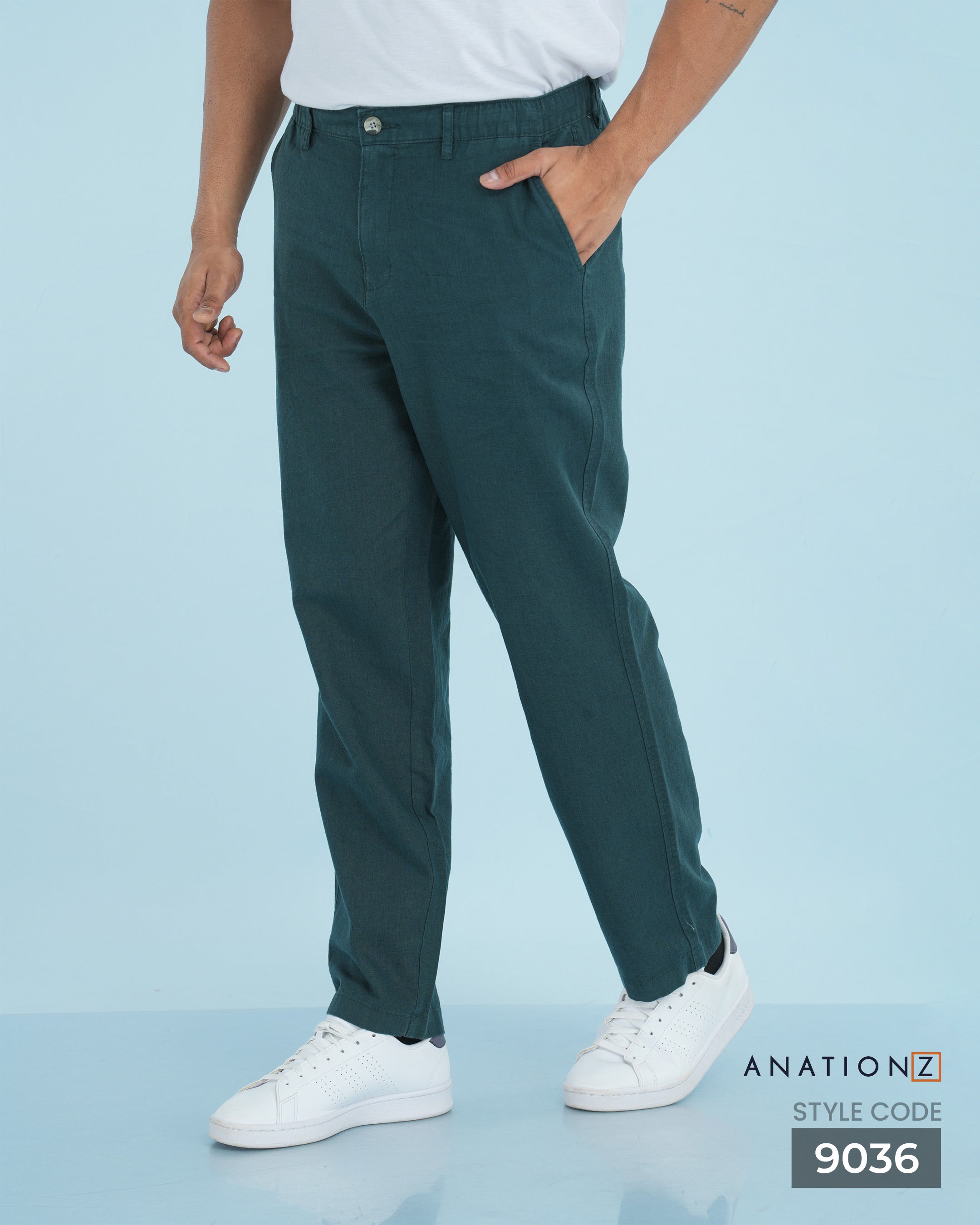 Linen Cotton Relaxed Fit Pant | Flexible Waistband - Teal