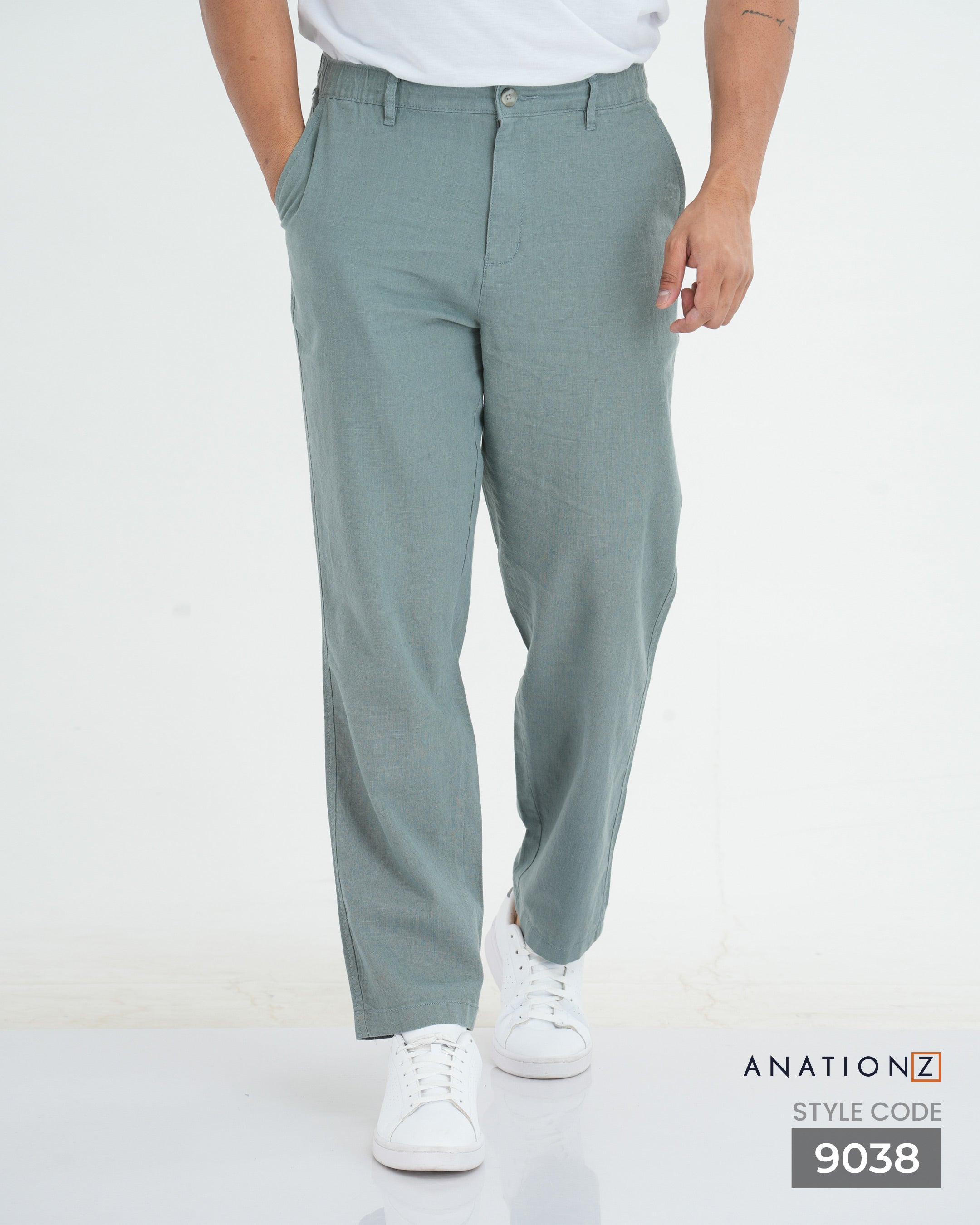 Linen Cotton Relaxed Fit Pant | Flexible Waistband - Slate