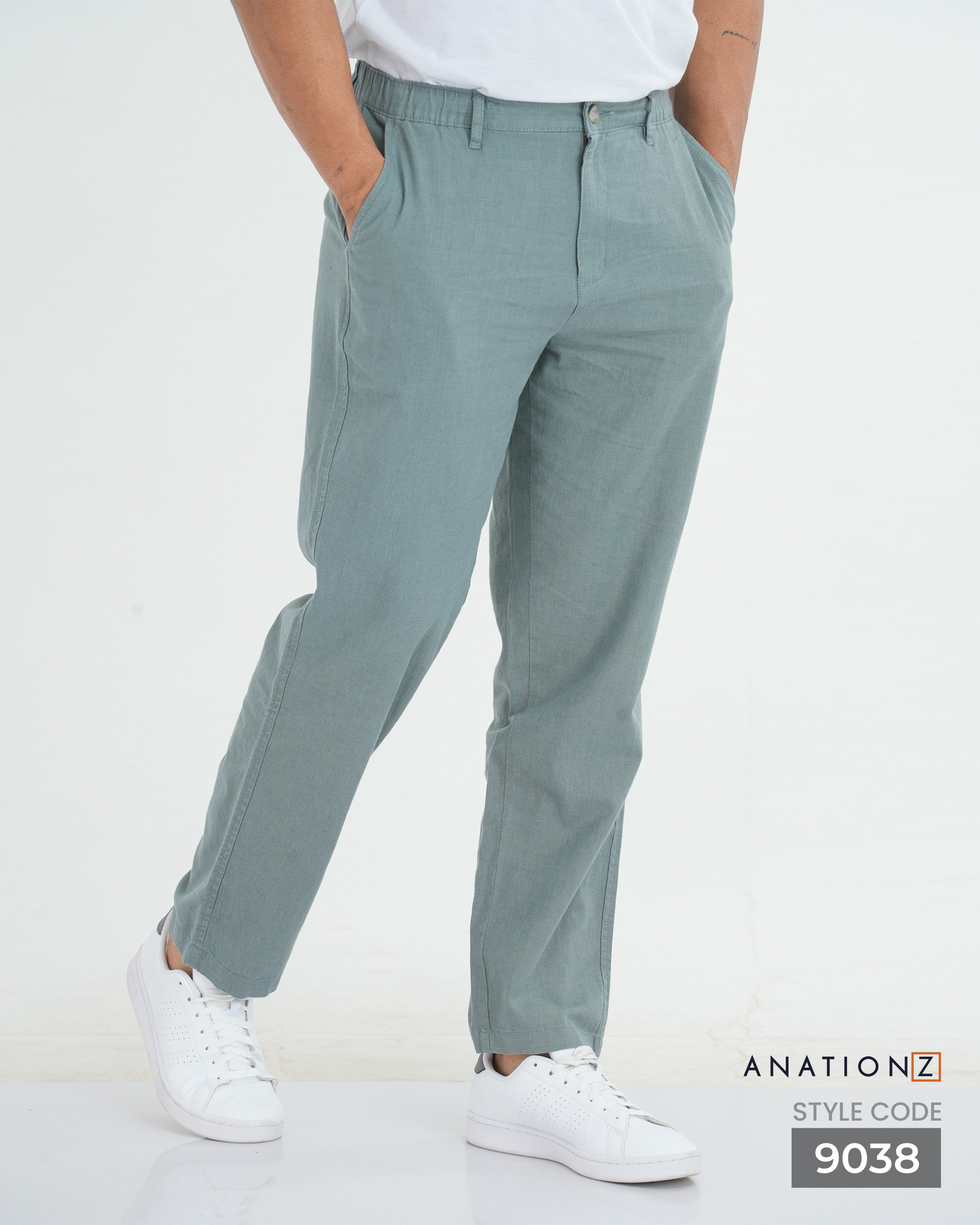 Linen Cotton Relaxed Fit Pant | Flexible Waistband - Slate
