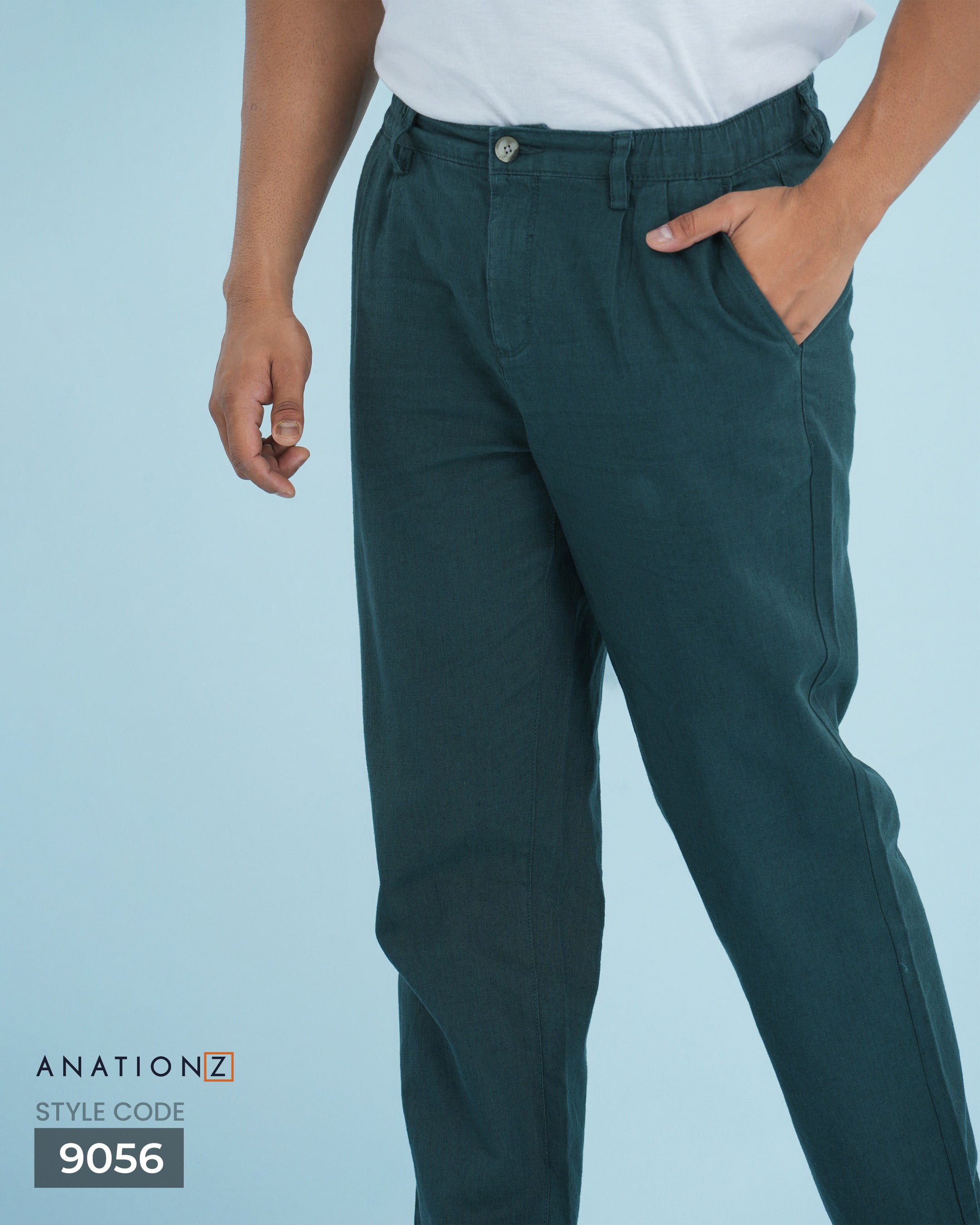 Pleated Linen Cotton Luxury Fit Pant - Teal