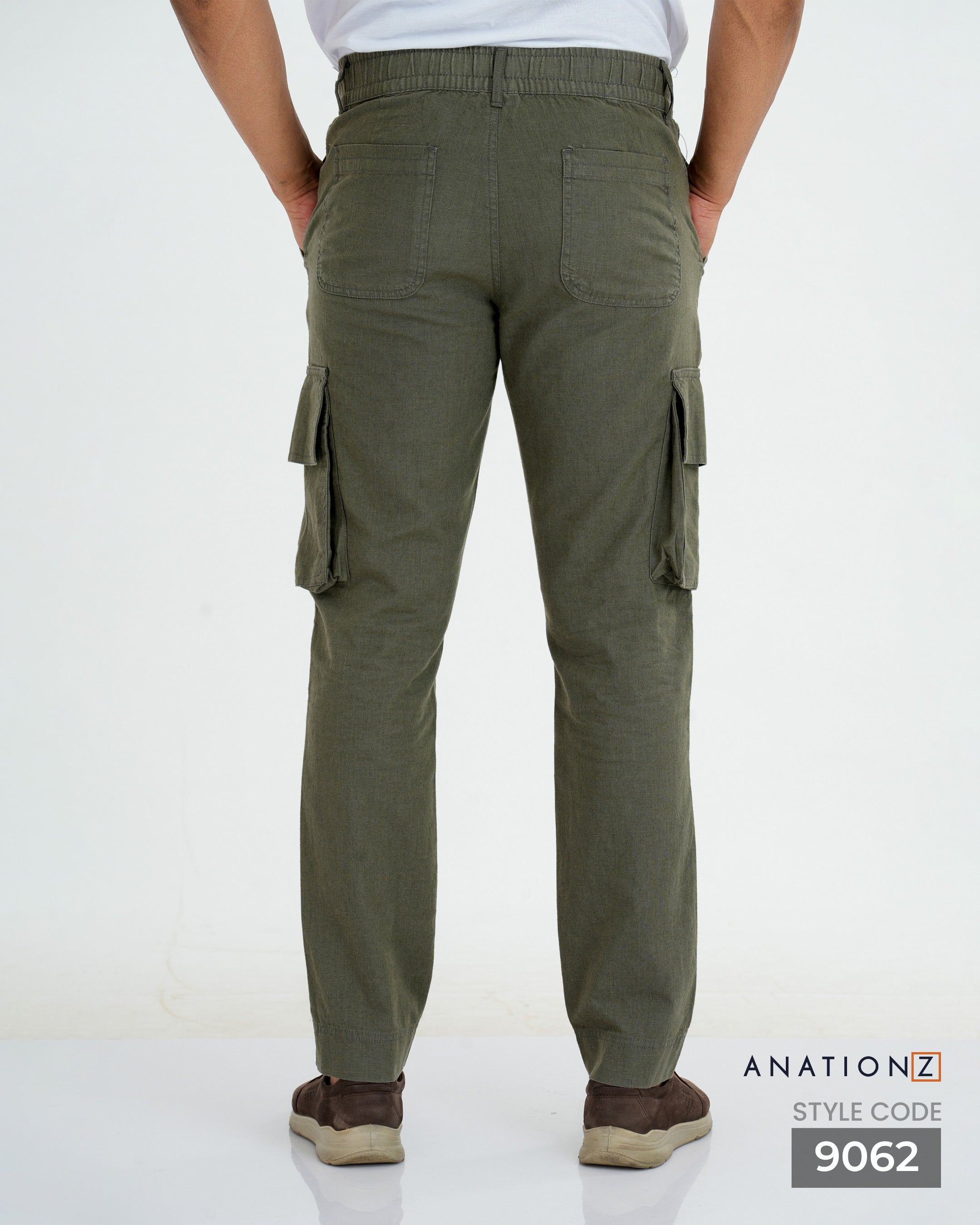 Linen Cotton Utility Cargo Pants - Olive