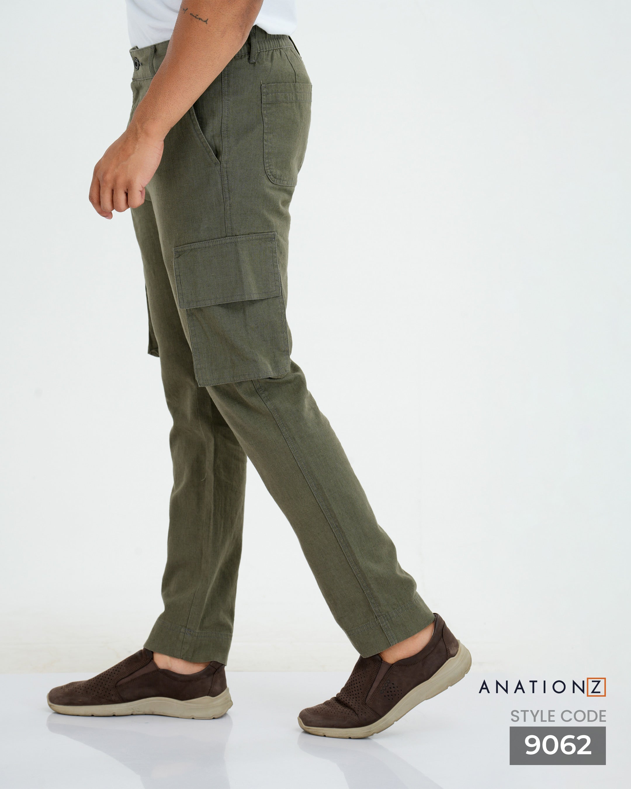 Linen Cotton Utility Cargo Pants - Olive