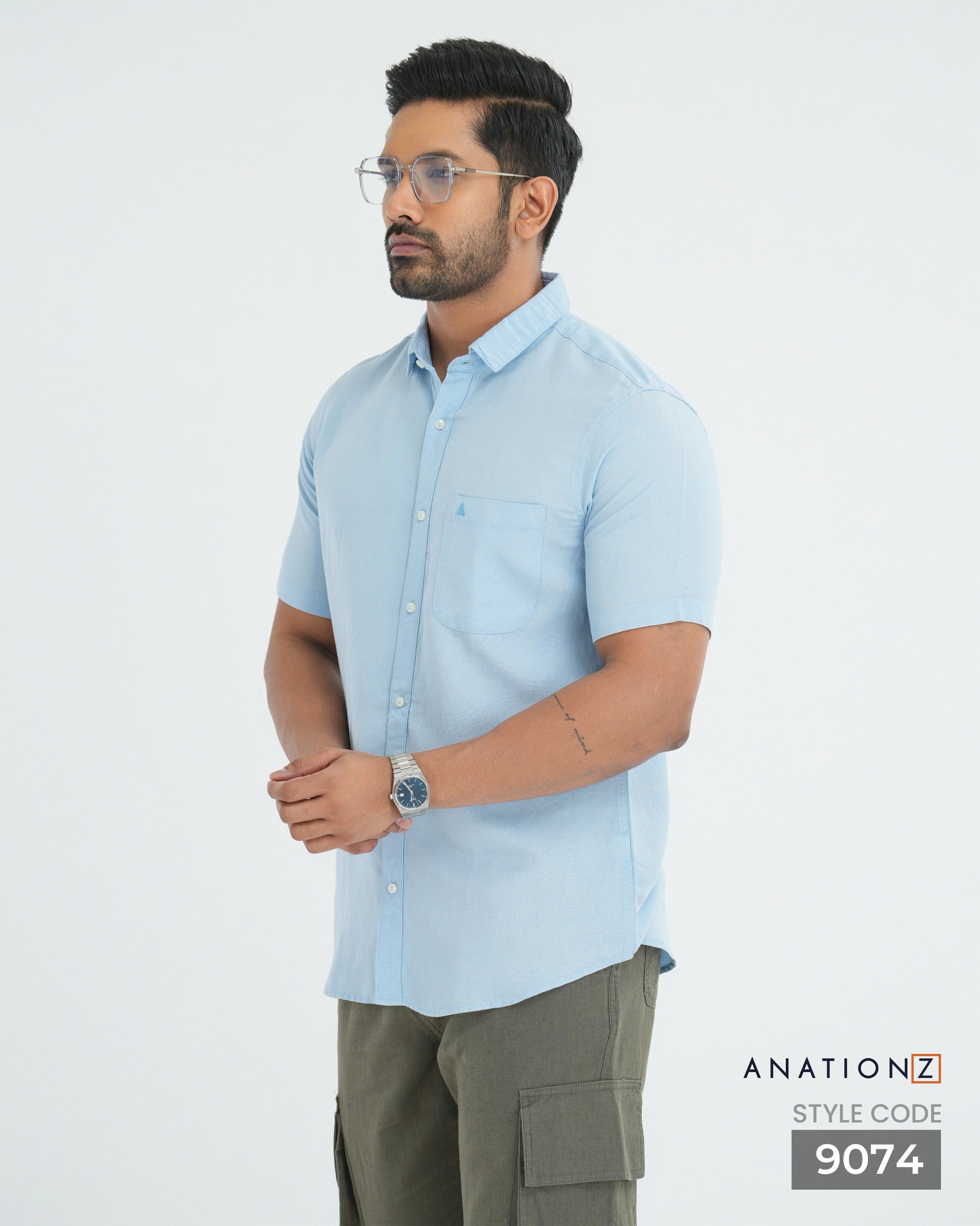 AnationZ Fluid Linen Short Sleeve Shirt - Open Sky Sri Lanka
