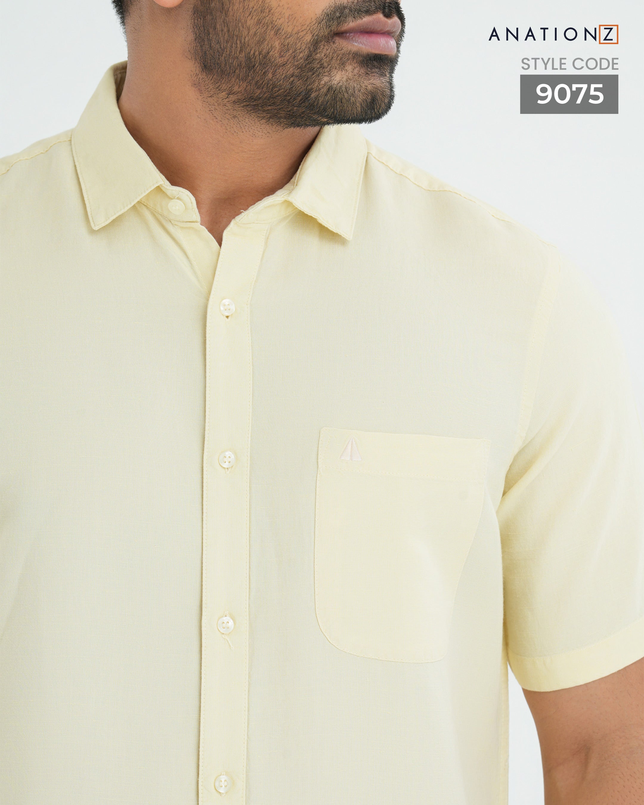 Viscose Linen Shirt with Curved Pocket - Beige