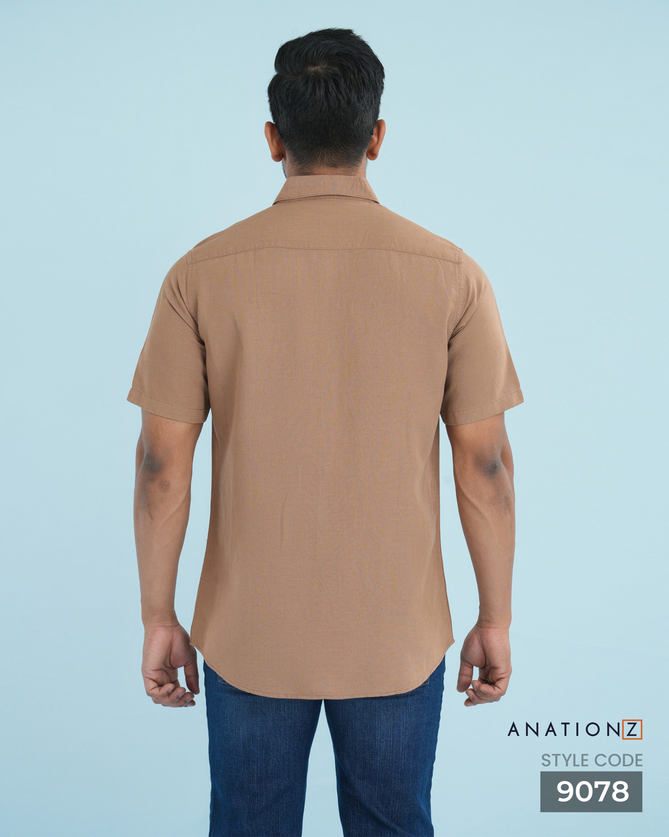 Viscose Linen Shirt with Curved Pocket - Caramel