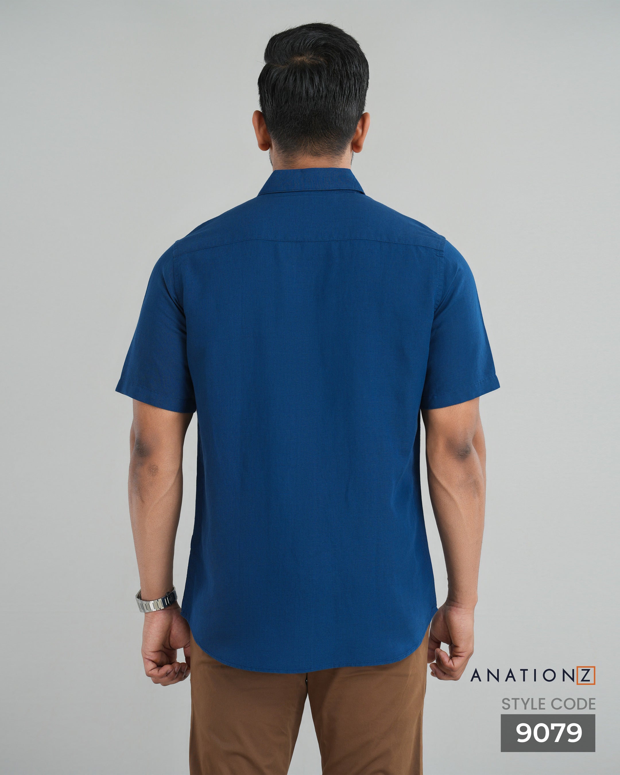 Viscose Linen Shirt with Curved Pocket - Royal Blue