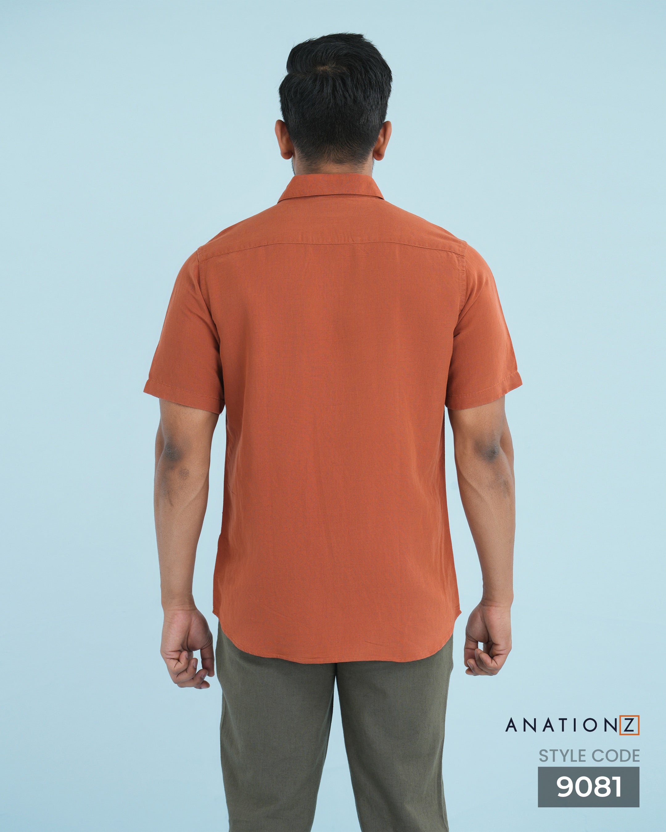 Viscose Linen Shirt with Curved Pocket - Burnt Orange