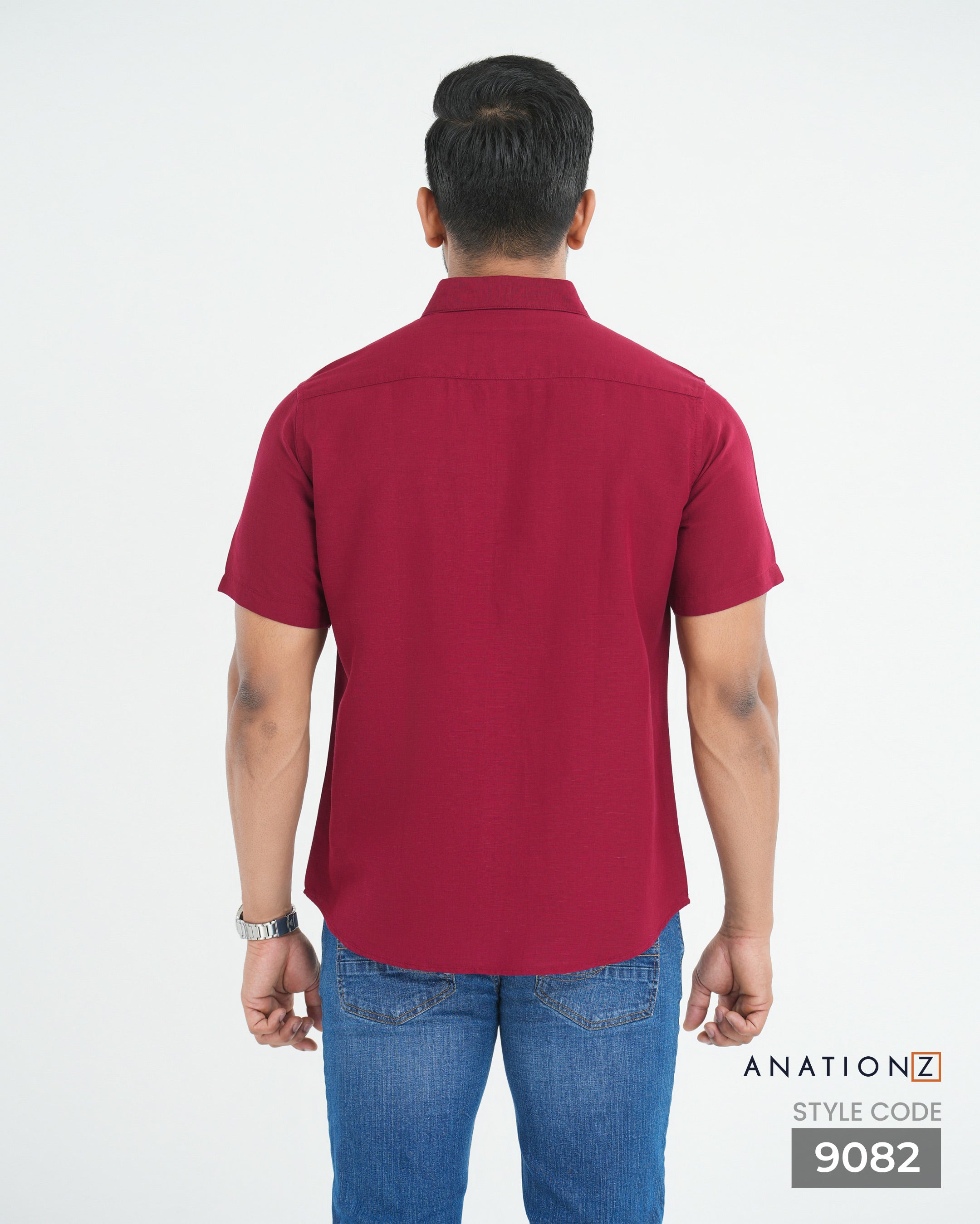 Viscose Linen Shirt with Curved Pocket - Red