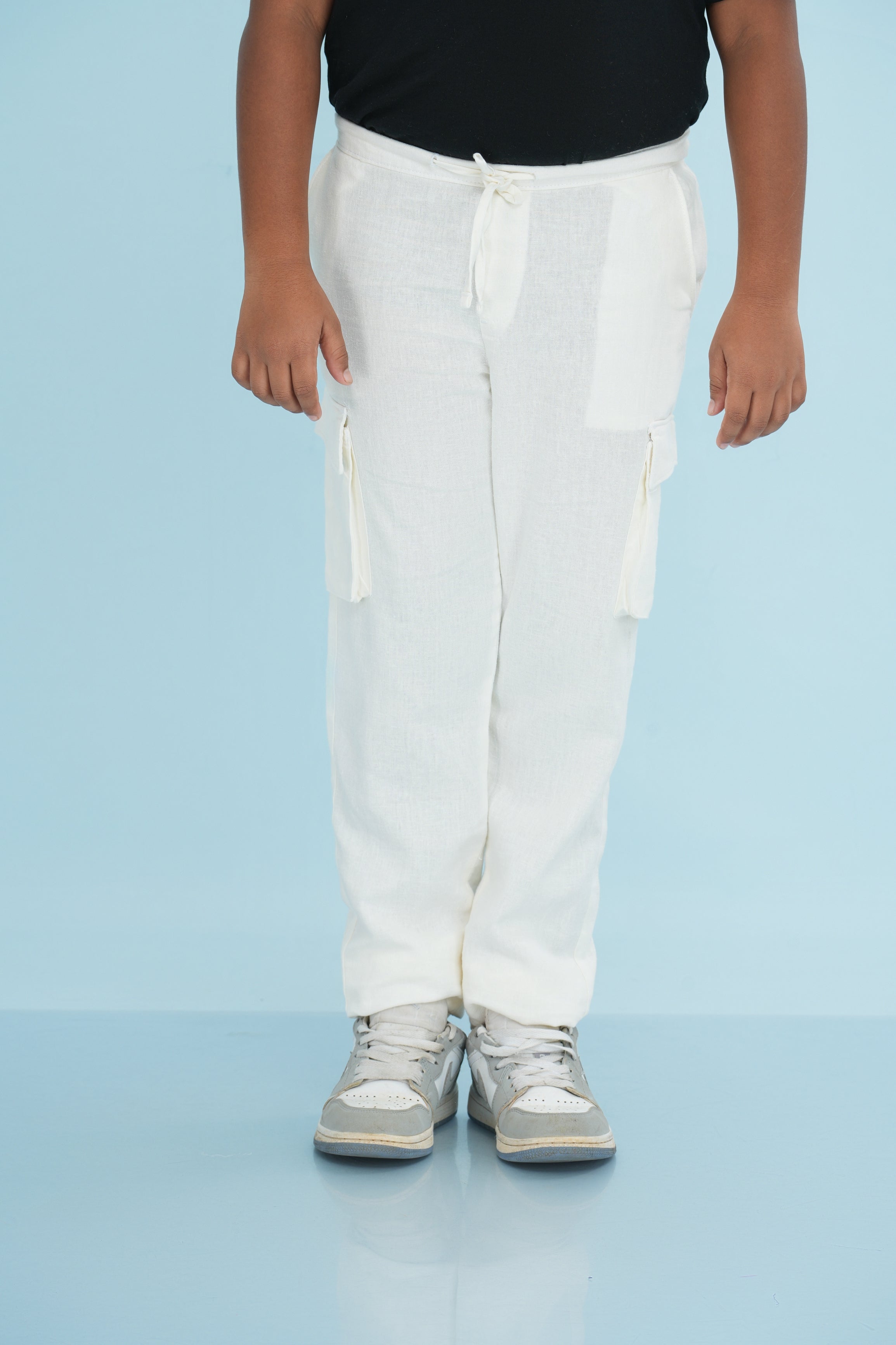Kids' Linen Cotton Rayon Cargo Pant – White | AnationZ Junior