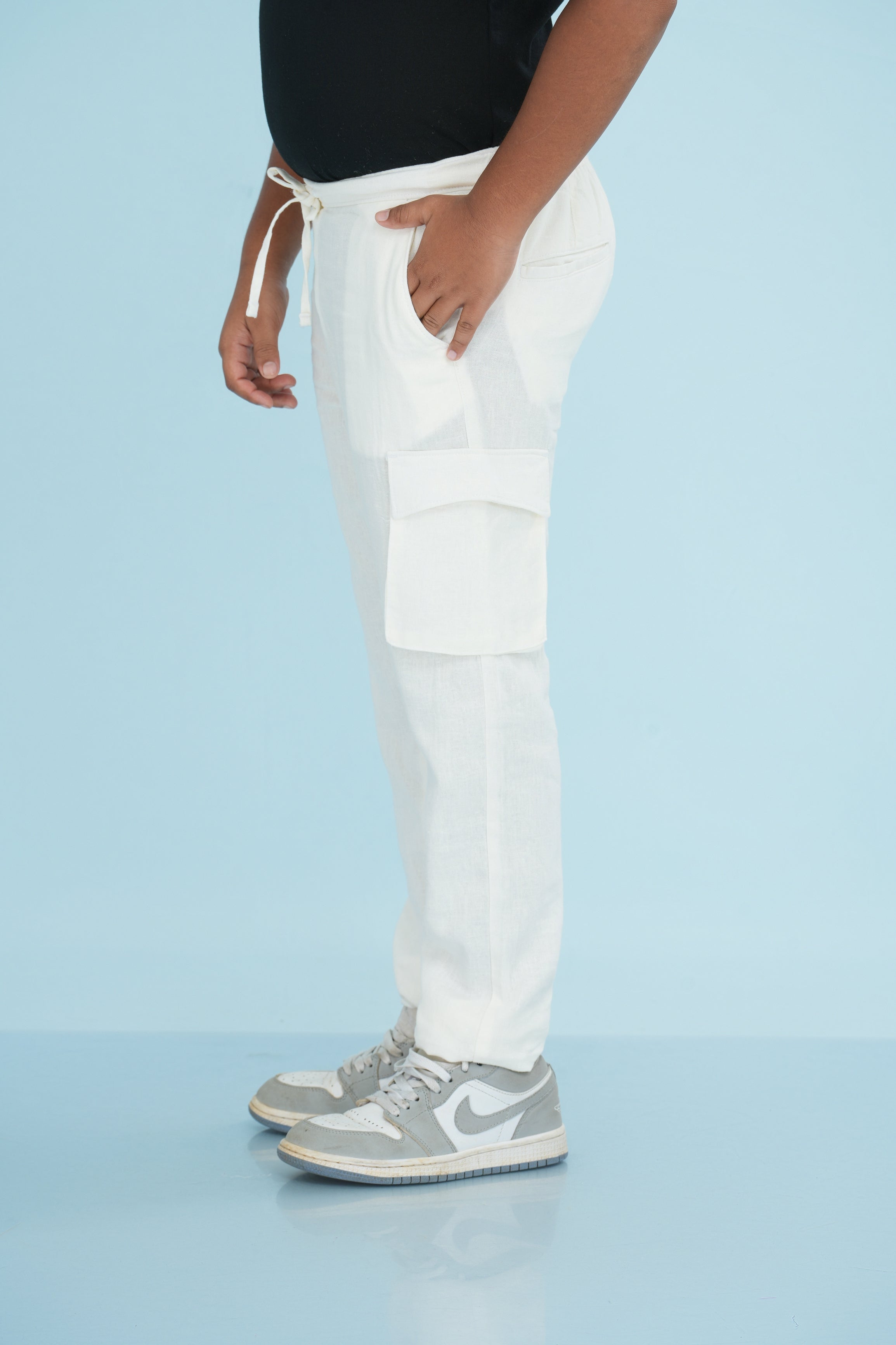 Kids' Linen Cotton Rayon Cargo Pant – White | AnationZ Junior