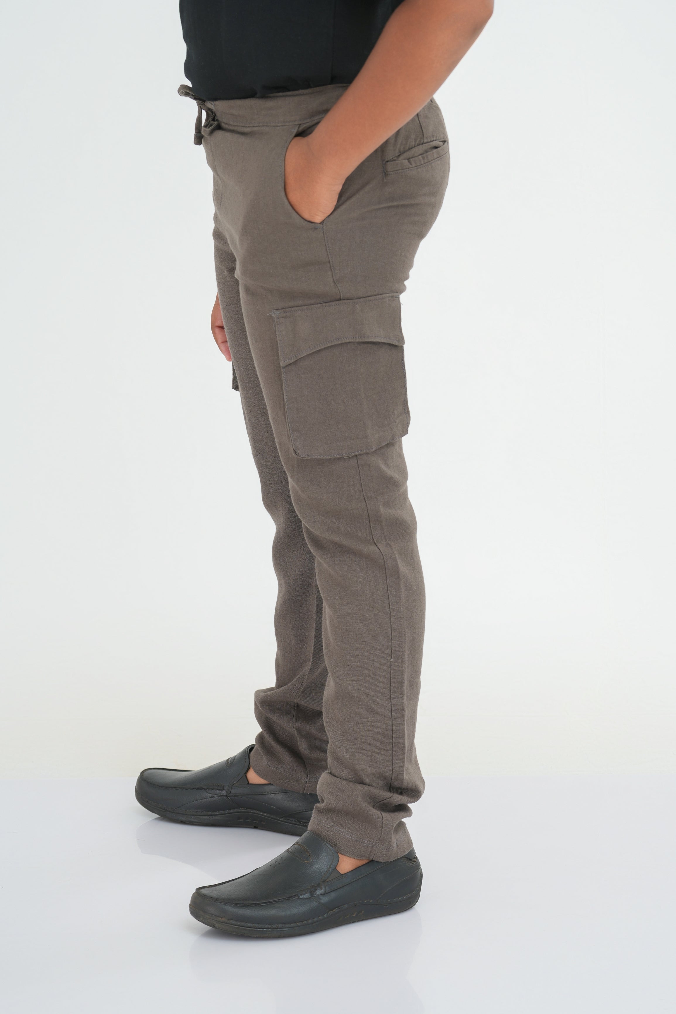JUNIOR LINEN COTTON CARGO PANT - BROWN