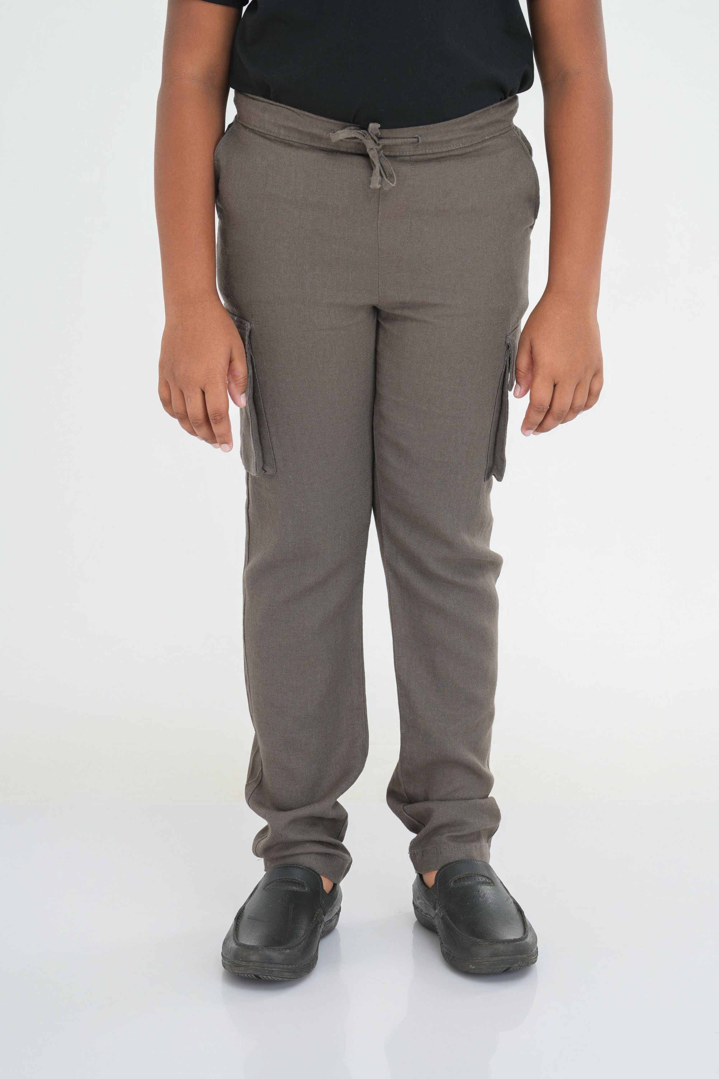 JUNIOR LINEN COTTON CARGO PANT - BROWN
