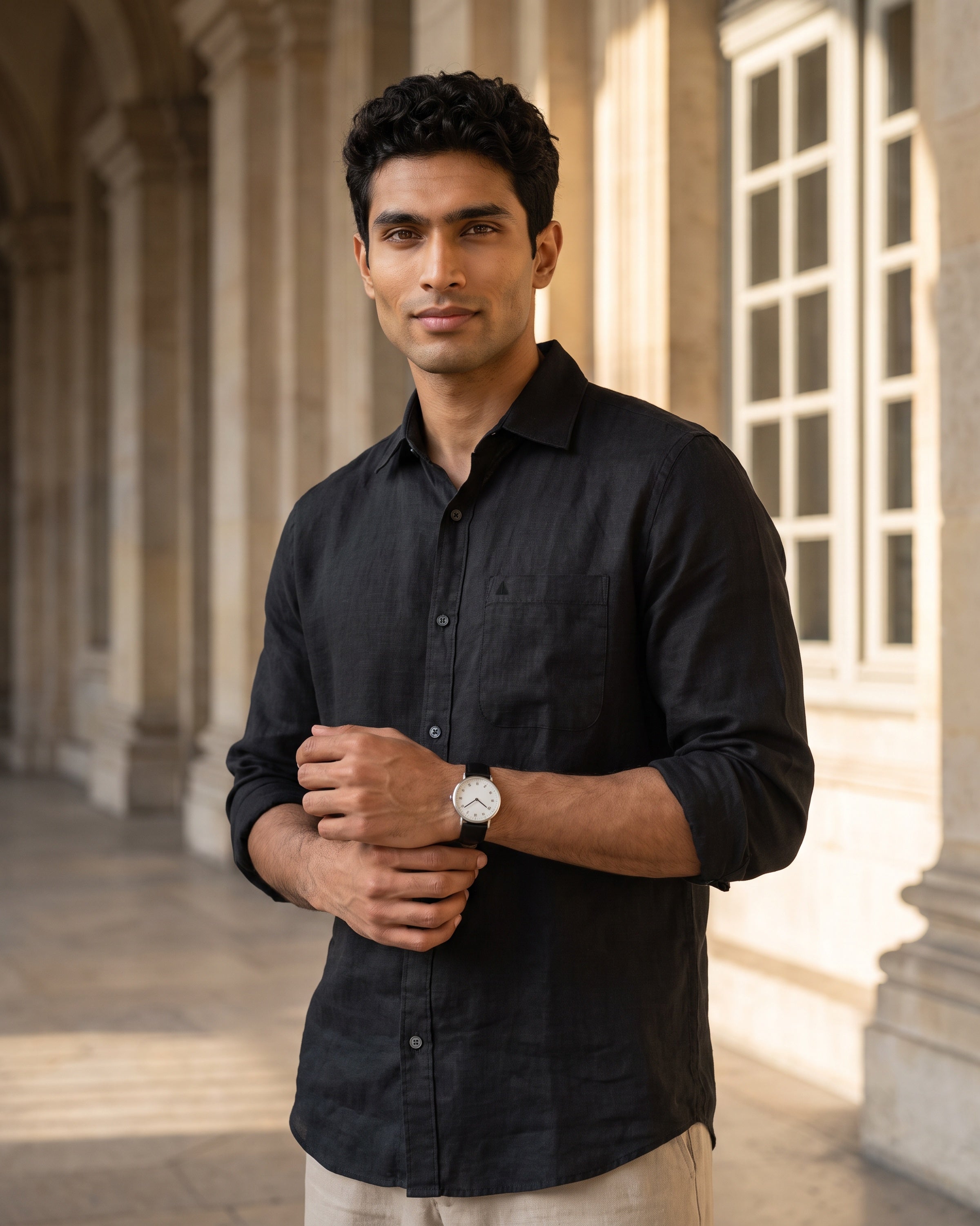 AnationZ Reserve Hemp Chinese Collar Shirt - Midnight Onyx Sri Lanka