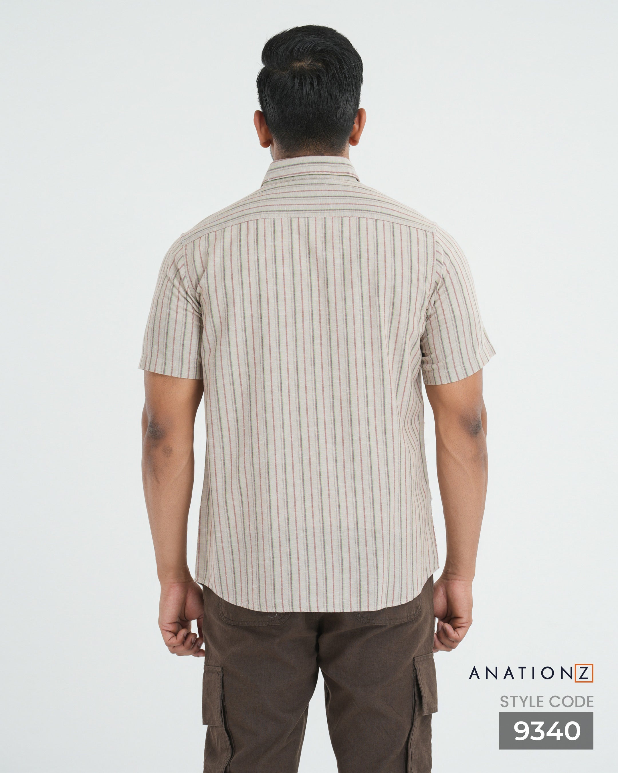 Linen Cotton Button Down Short Sleeve Stripe Shirt - Beige