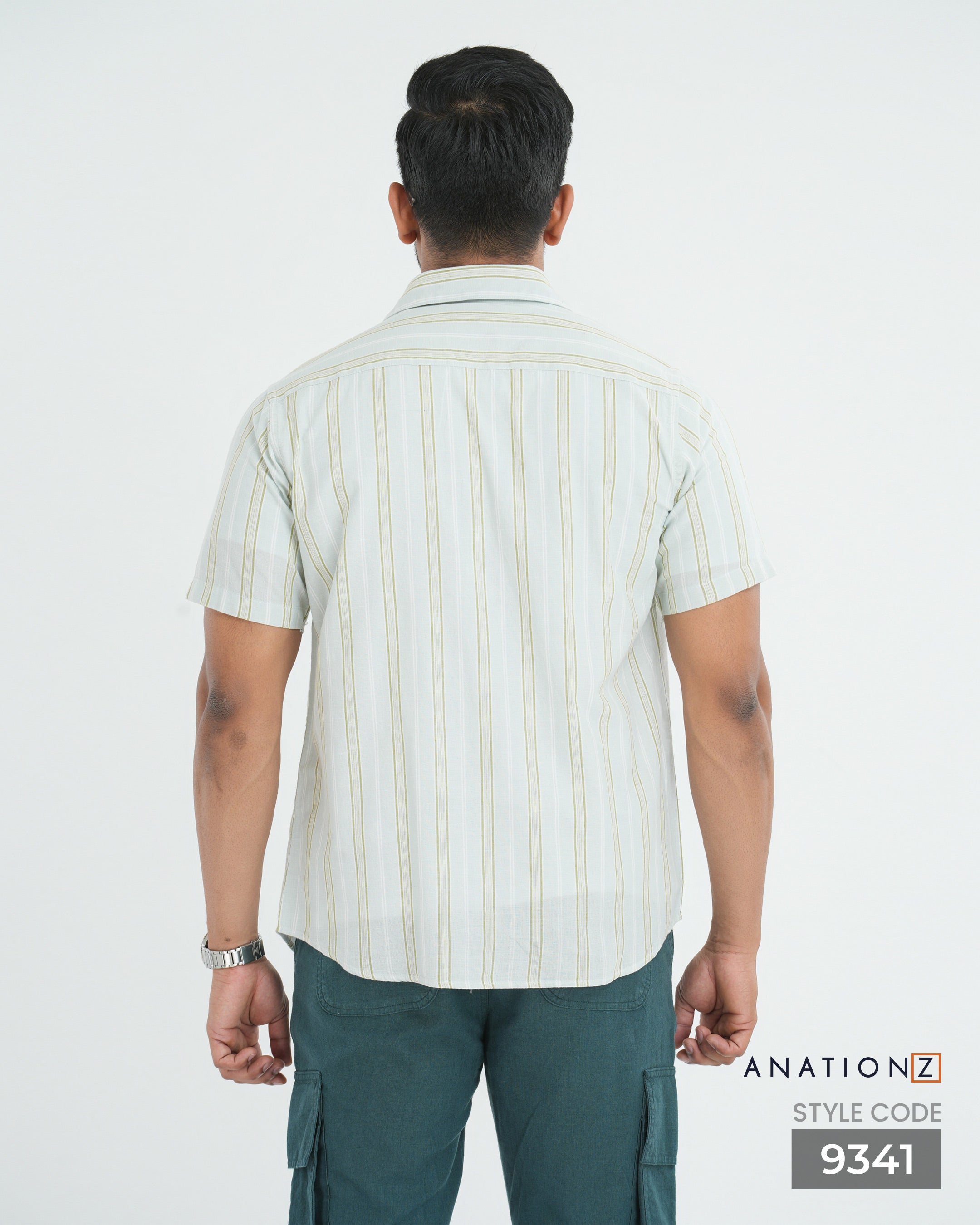 Linen Cotton Button Down Short Sleeve Stripe Shirt - Sage