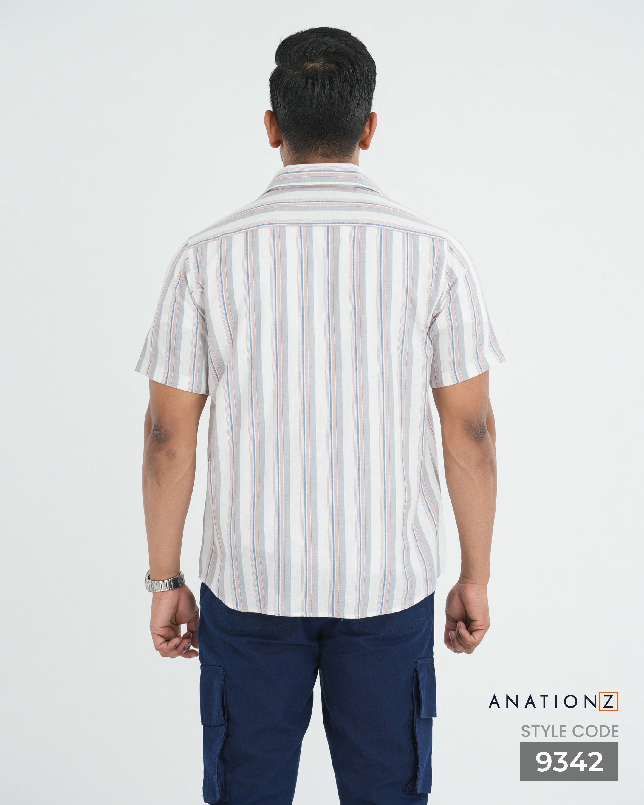 Linen Cotton Button Down Short Sleeve Stripe Shirt - White