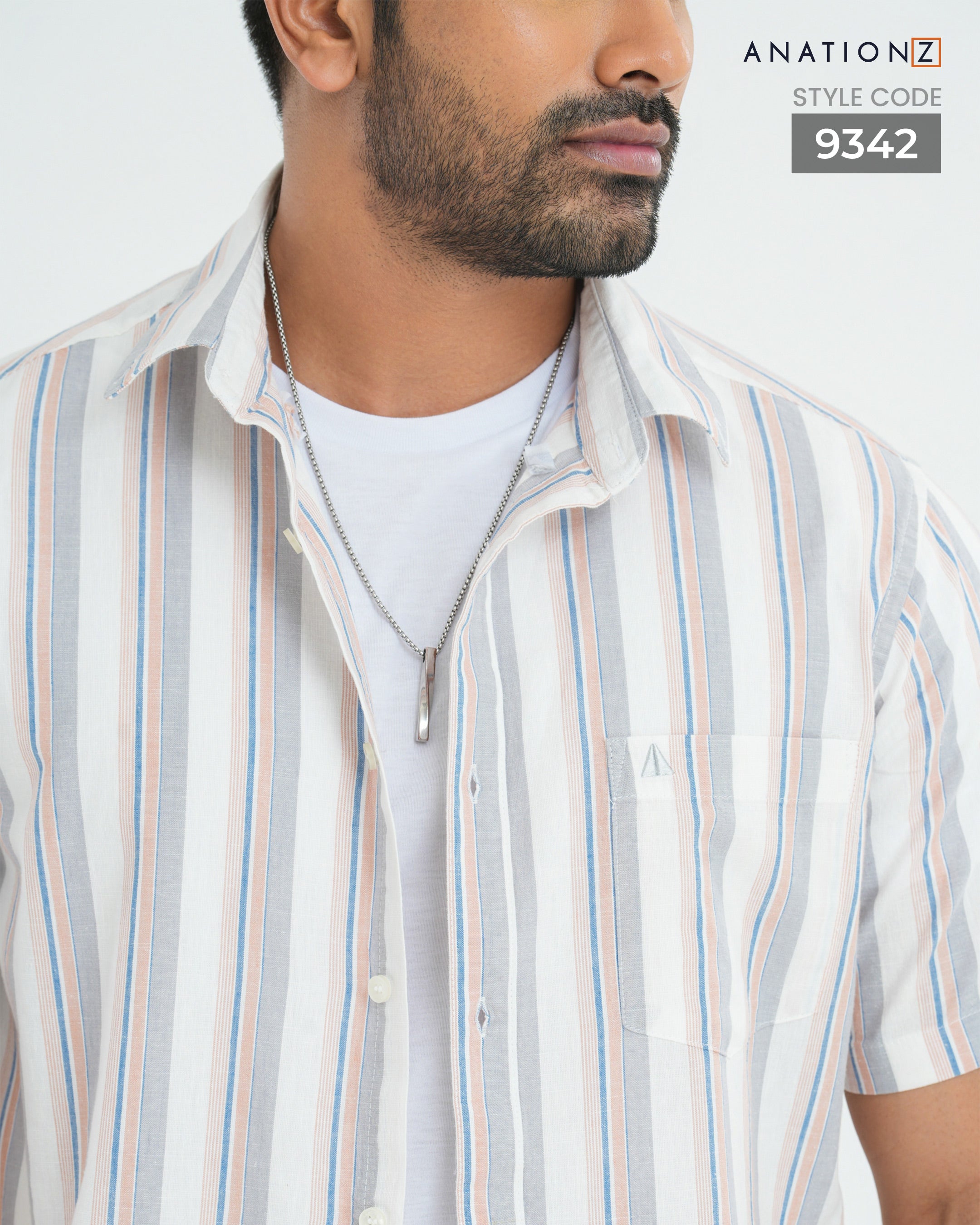 Linen Cotton Button Down Short Sleeve Stripe Shirt - White