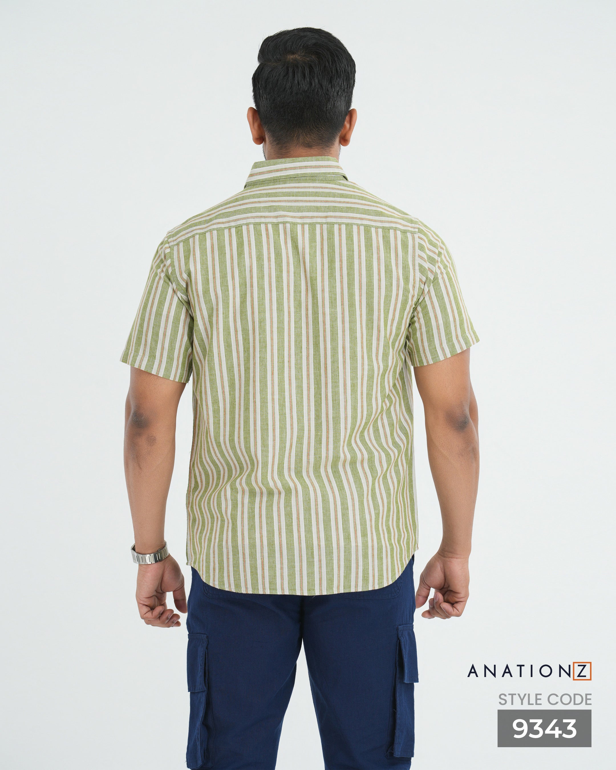 Linen Cotton Button Down Short Sleeve Stripe Shirt - Pastel Green