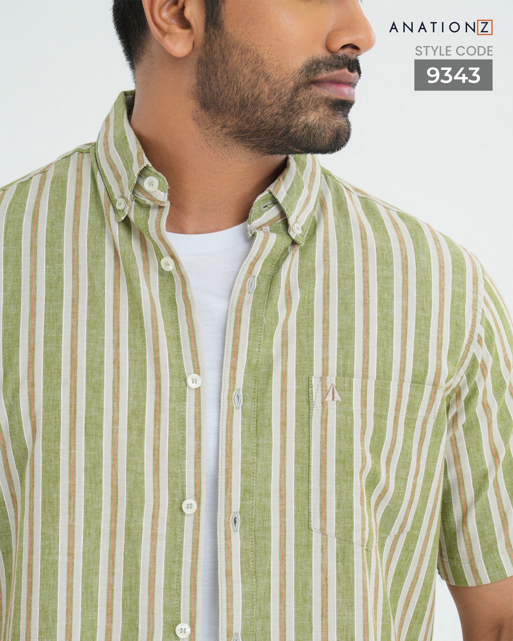 Linen Cotton Button Down Short Sleeve Stripe Shirt - Pastel Green