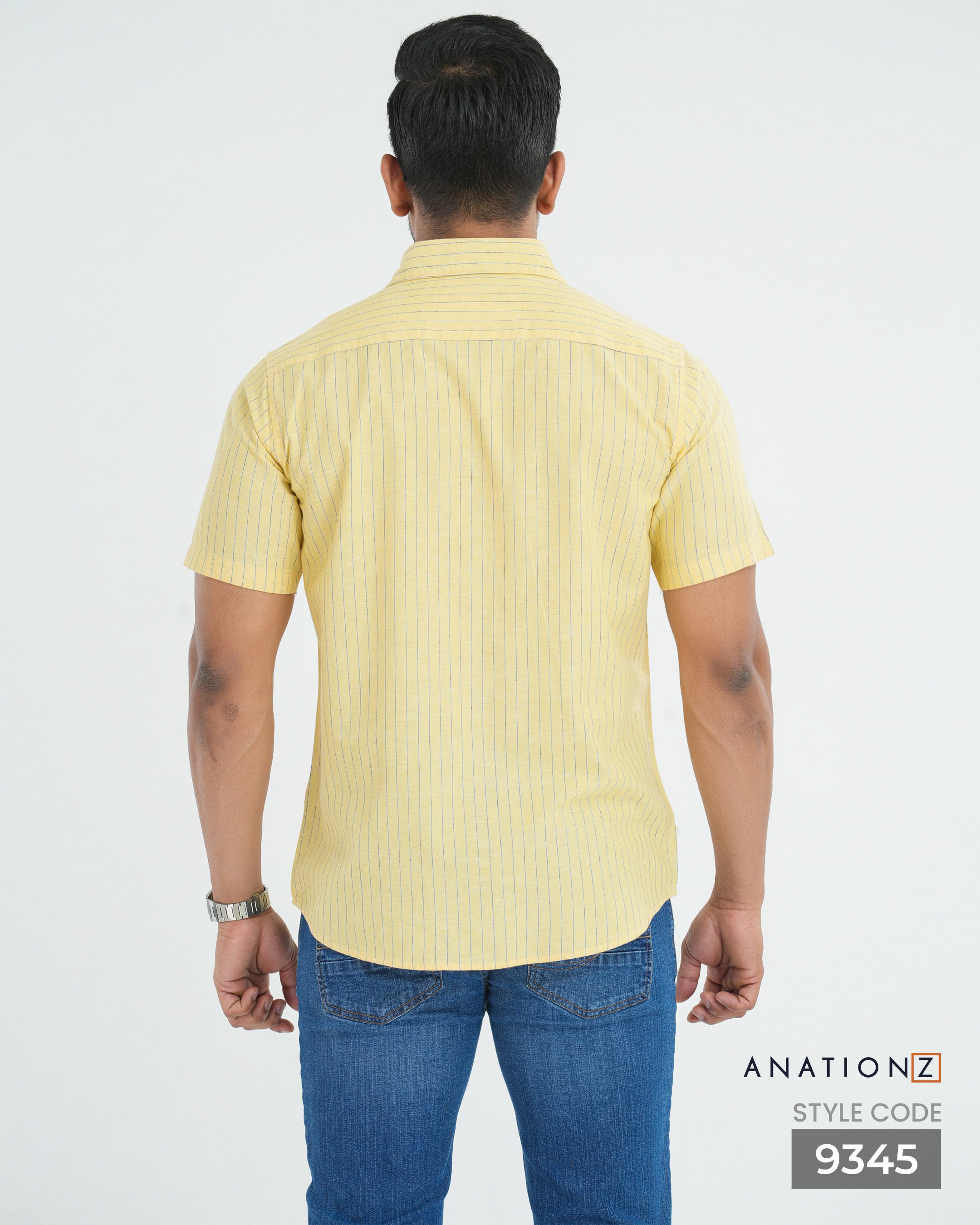 Linen Cotton Stripe Short Sleeve Shirt - Yellow