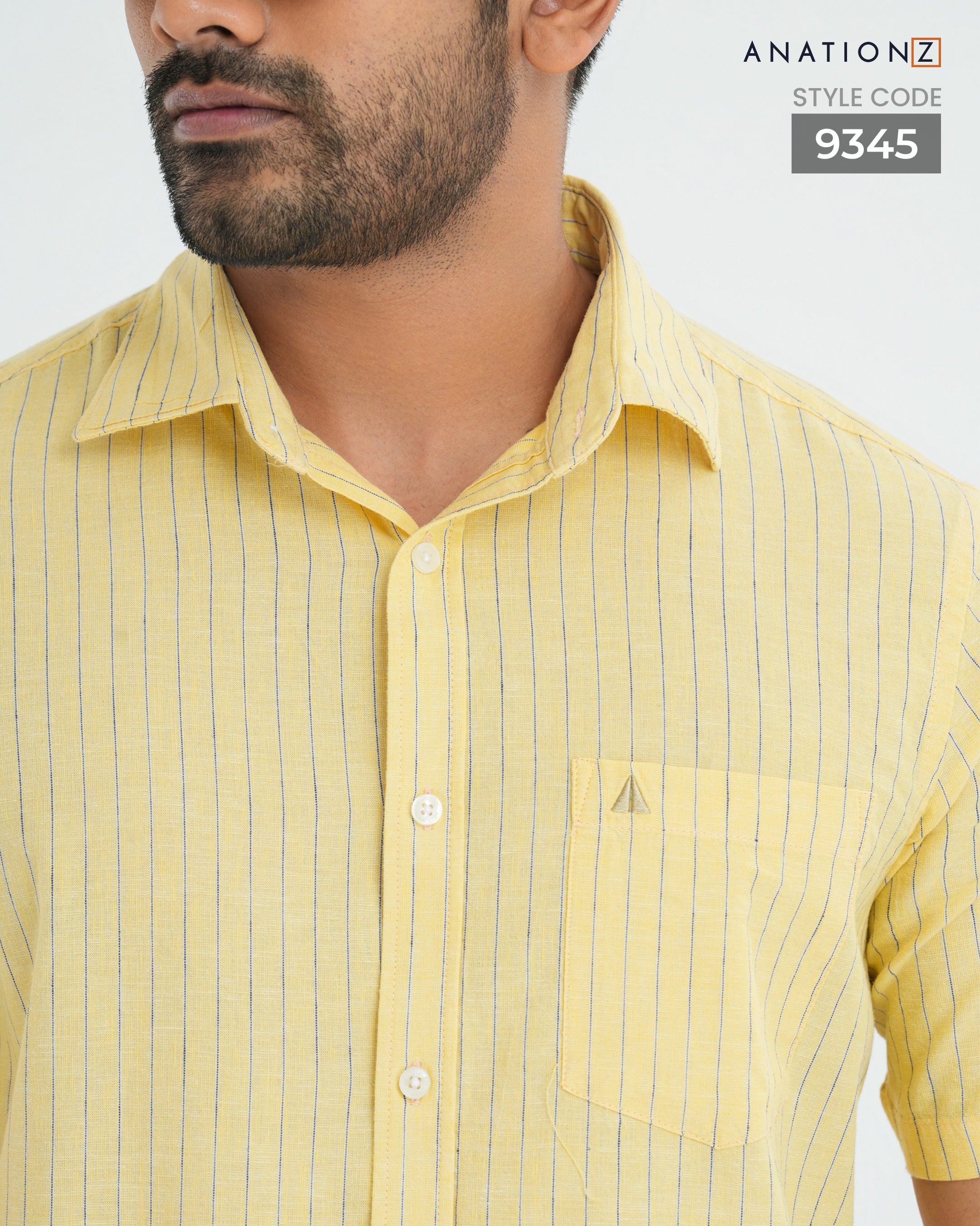 Linen Cotton Stripe Short Sleeve Shirt - Yellow