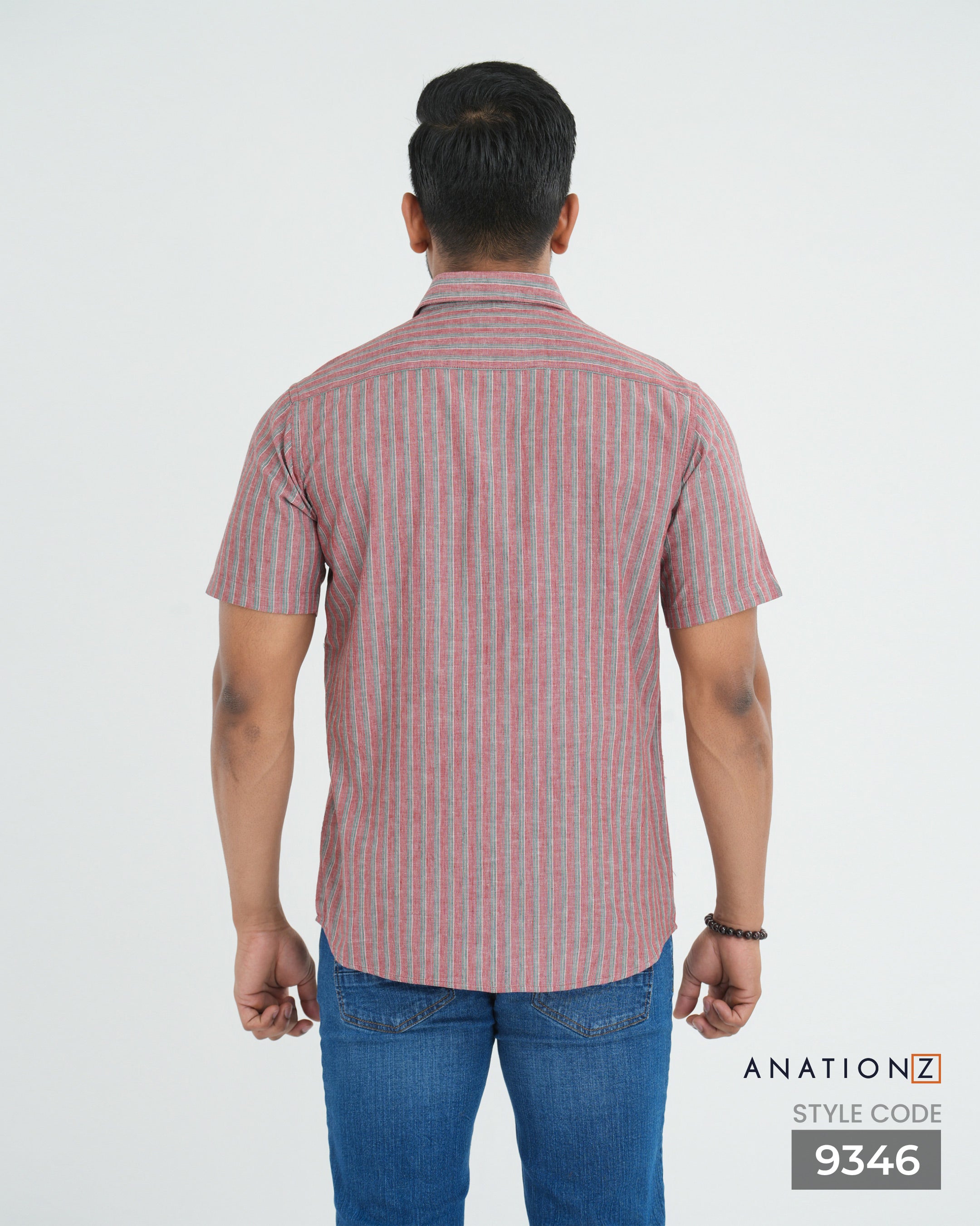 Linen Cotton Stripe Short Sleeve Shirt - Dusty Rose