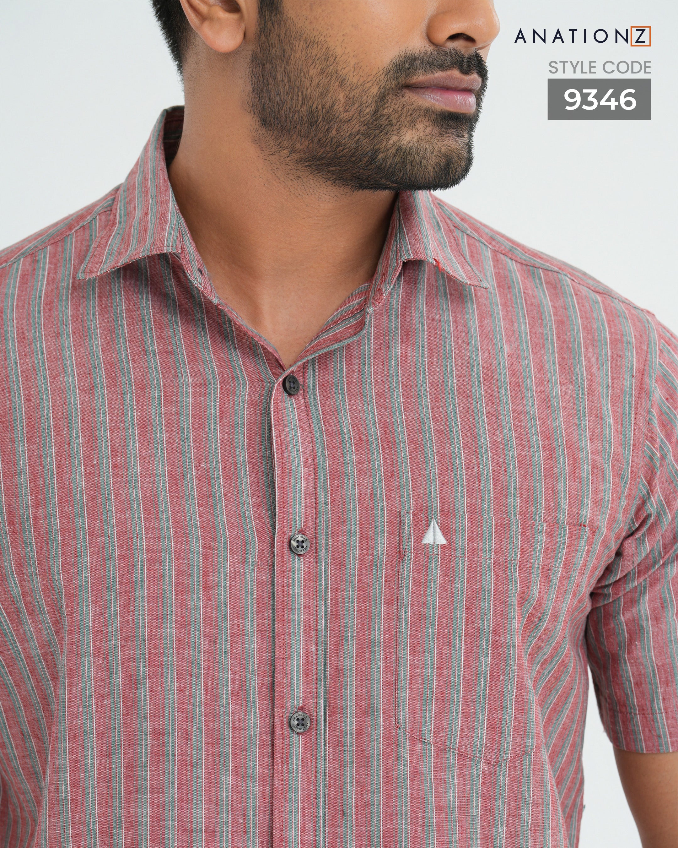 Linen Cotton Stripe Short Sleeve Shirt - Dusty Rose