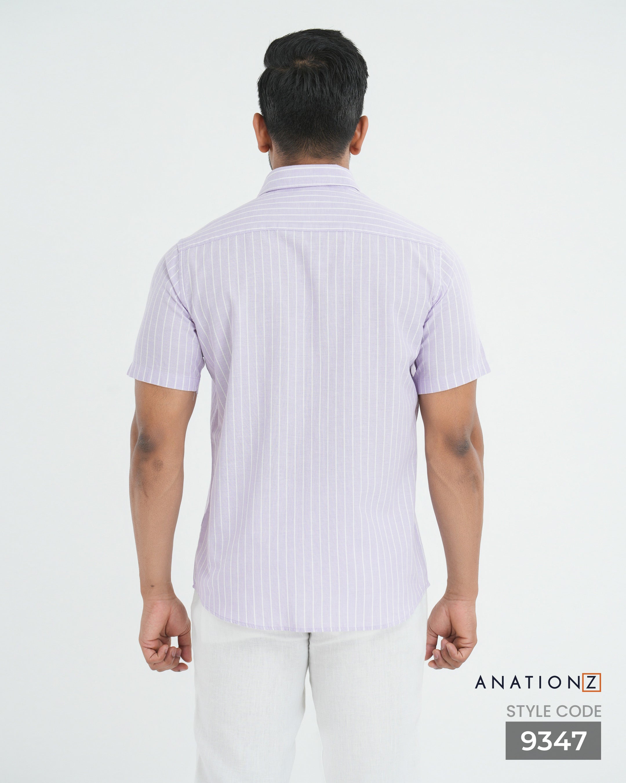 Linen Cotton Stripe Short Sleeve Shirt - Purple