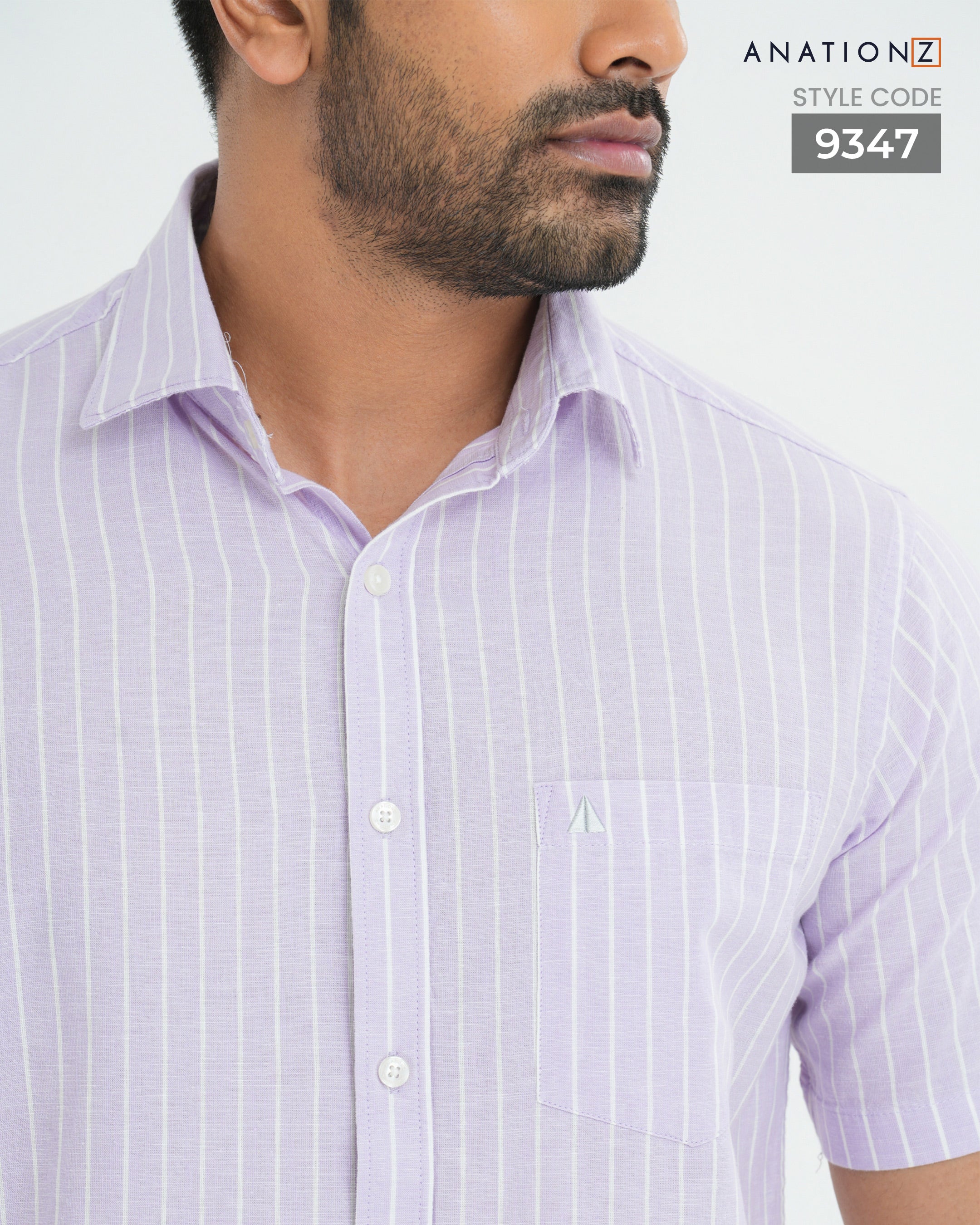 Linen Cotton Stripe Short Sleeve Shirt - Purple