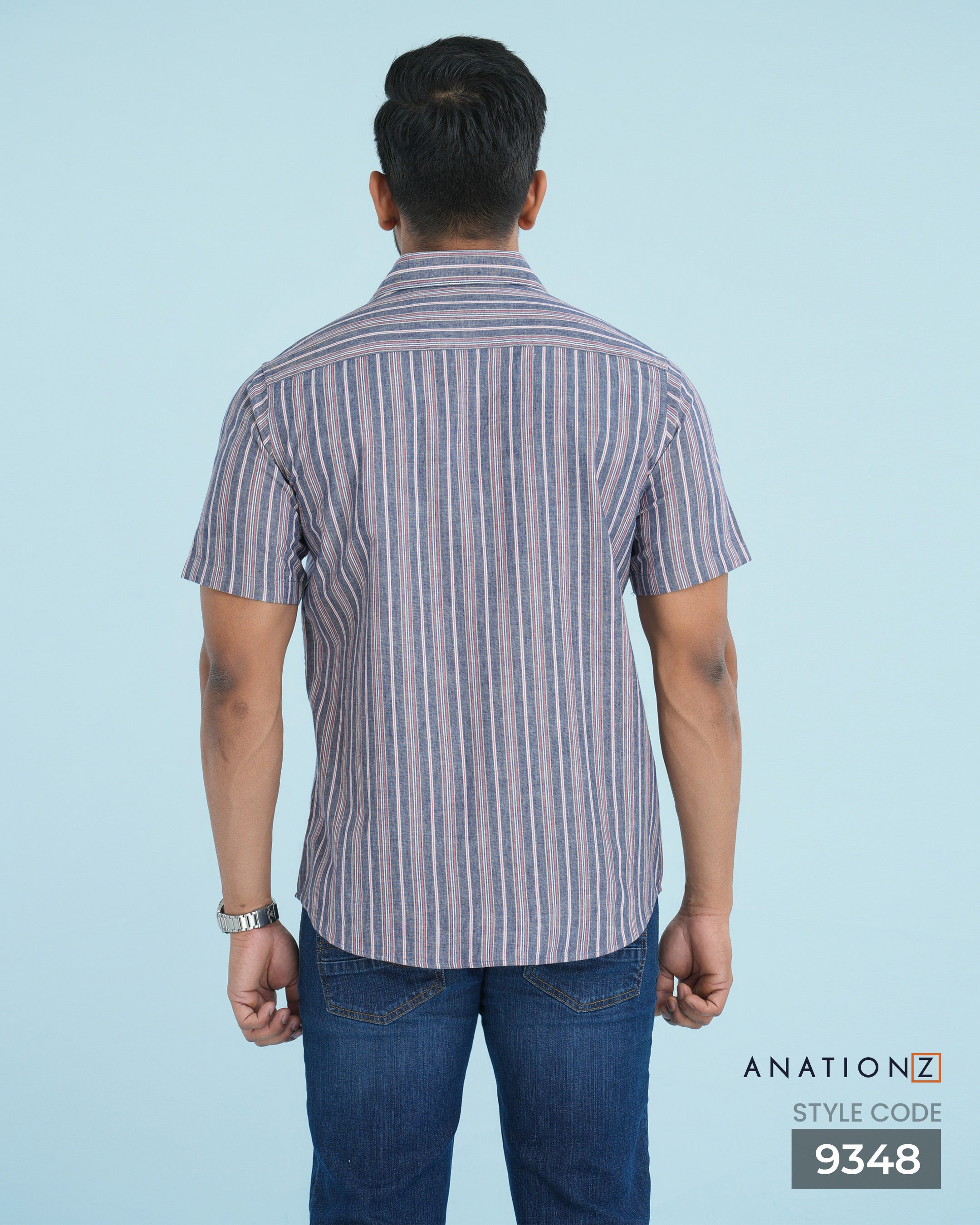 Linen Cotton Stripe Short Sleeve Shirt - Grey