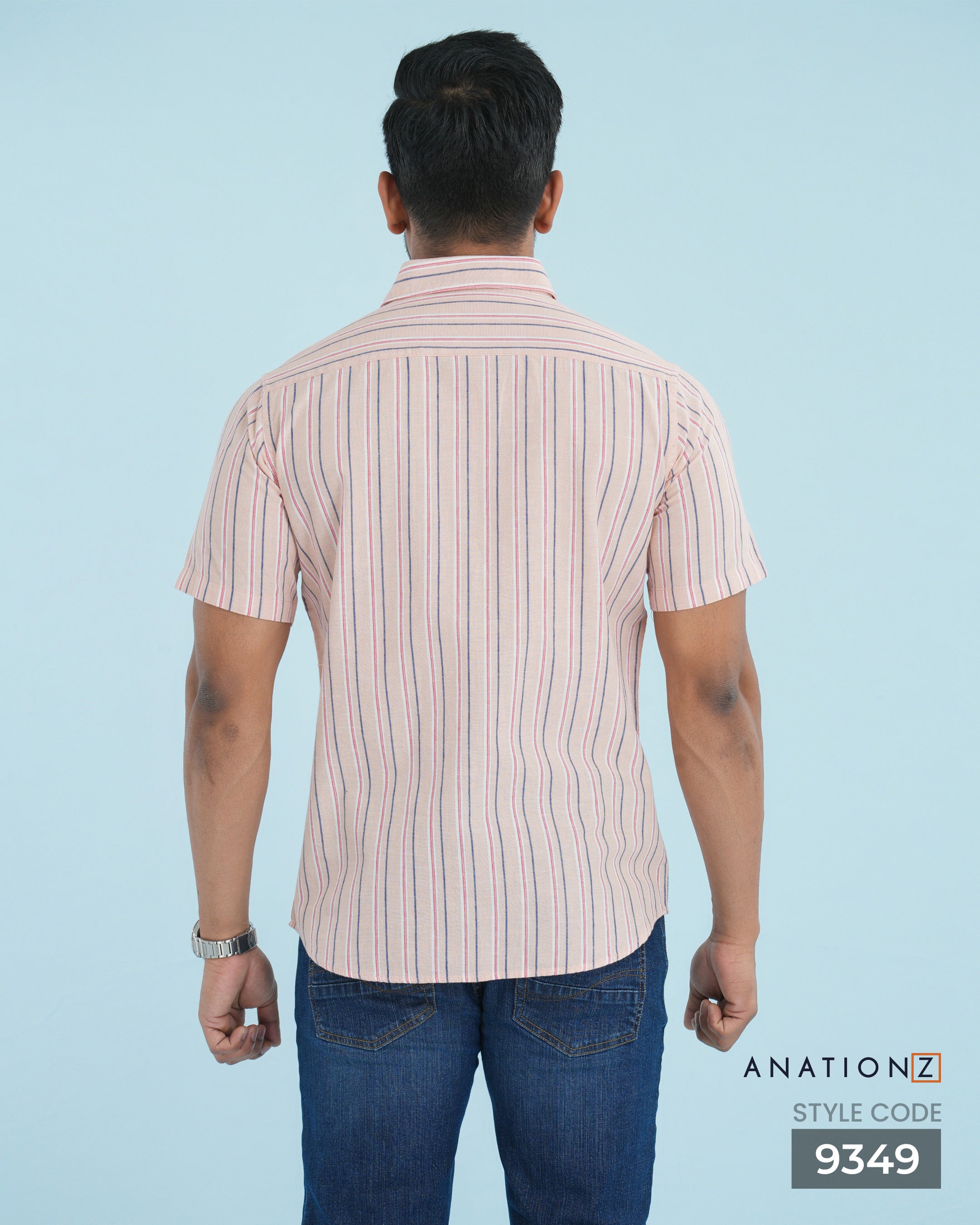 Linen Cotton Stripe Short Sleeve Shirt - Pink