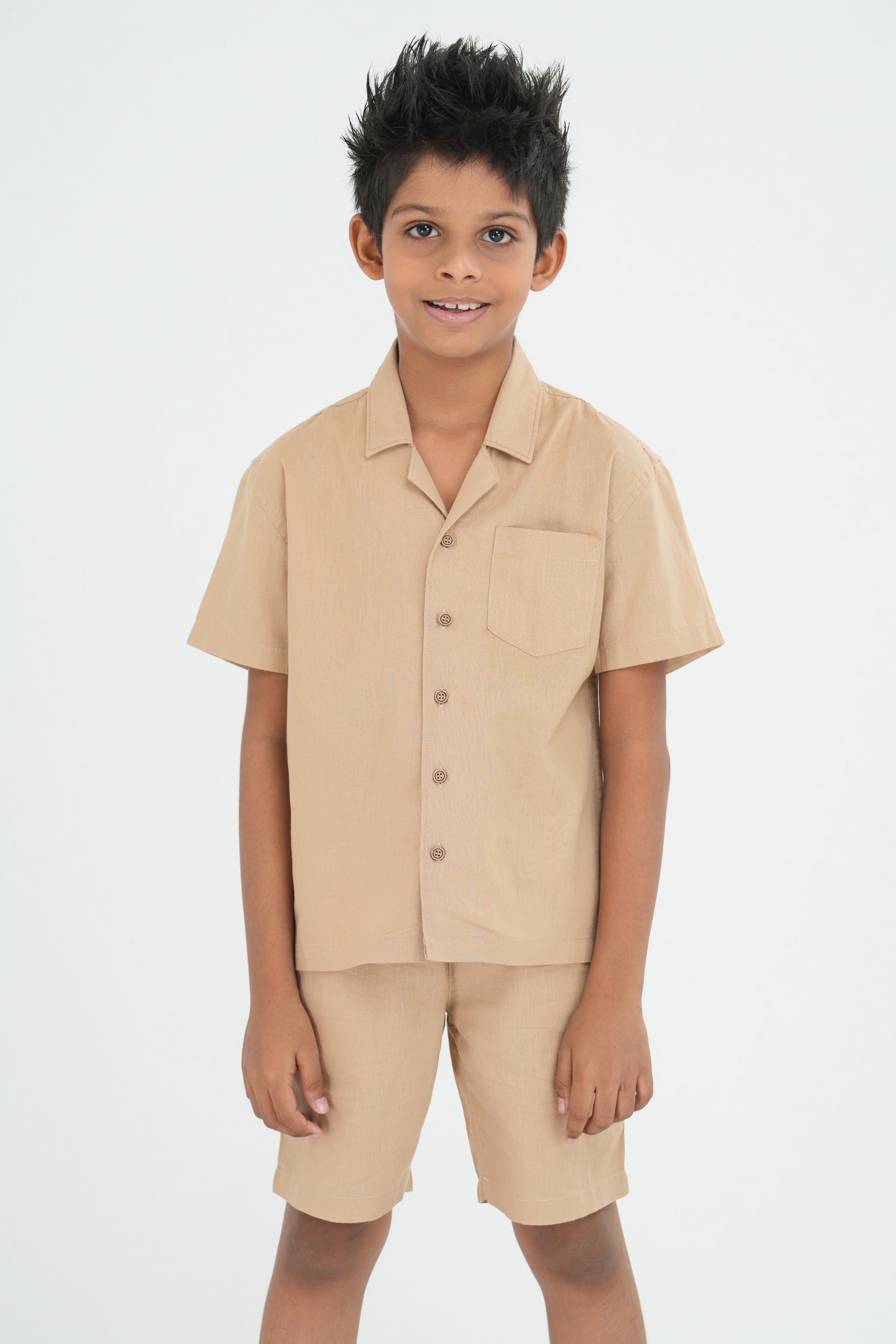 Kids' Linen Co-ord Set – Camel Beige | AnationZ Junior