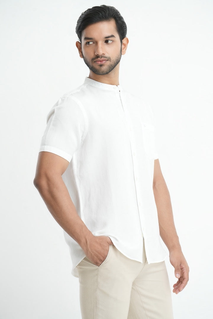 Mandarin Collared Tencil Hemp Shirt - White