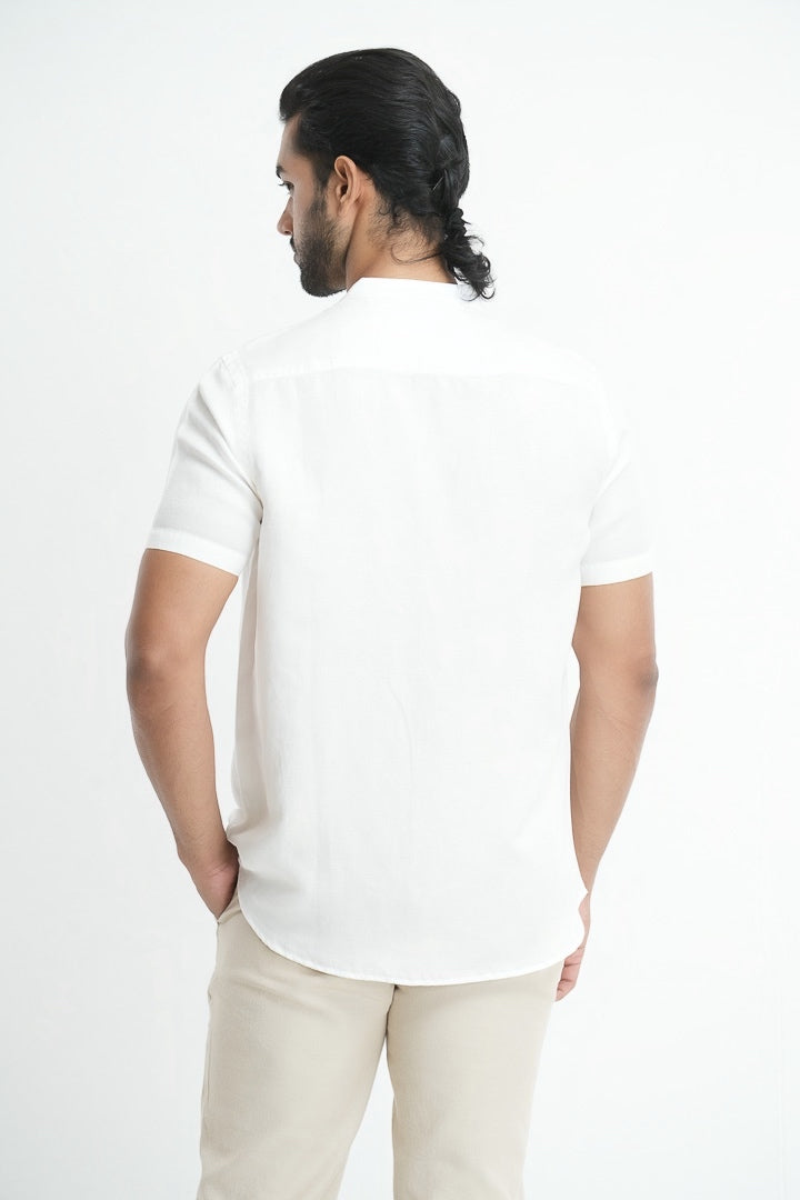 Mandarin Collared Tencil Hemp Shirt - White