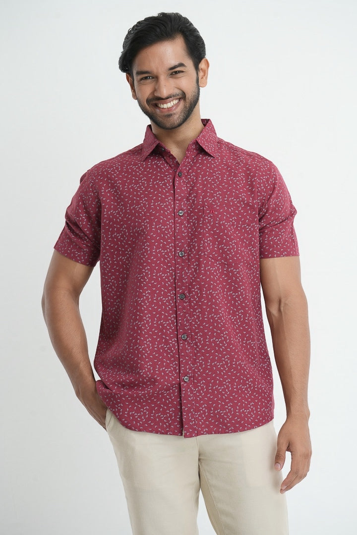 Printed linen cotton shirt - Maroon