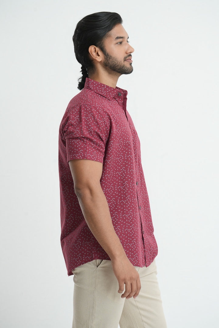 Printed linen cotton shirt - Maroon