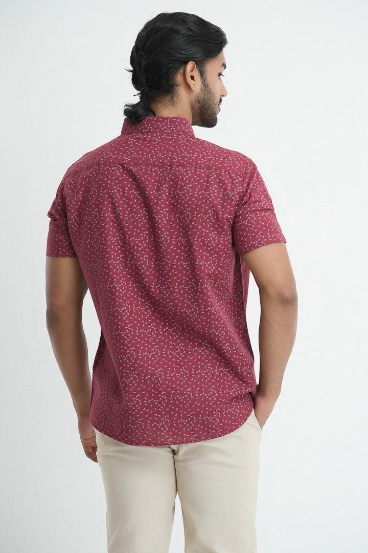 Printed linen cotton shirt - Maroon