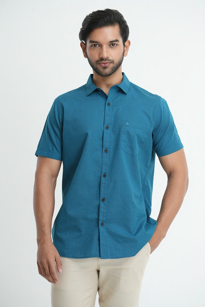 Classic Straight Cut Linen Cotton Shirt - Blue