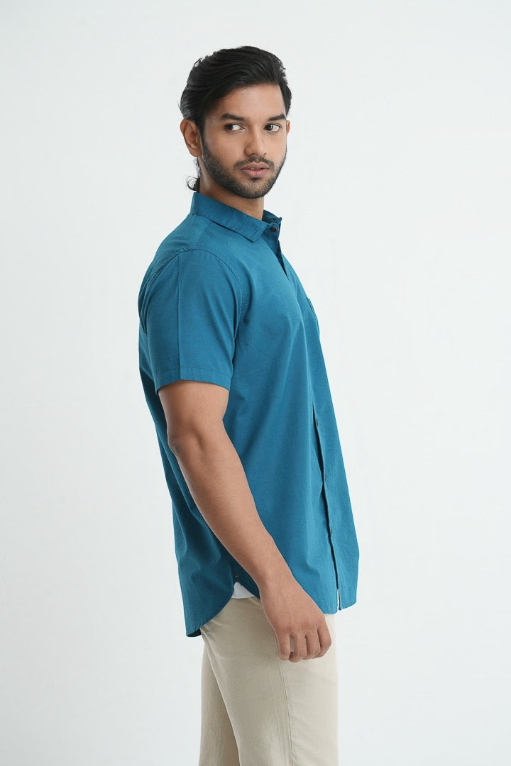 Classic Straight Cut Linen Cotton Shirt - Blue