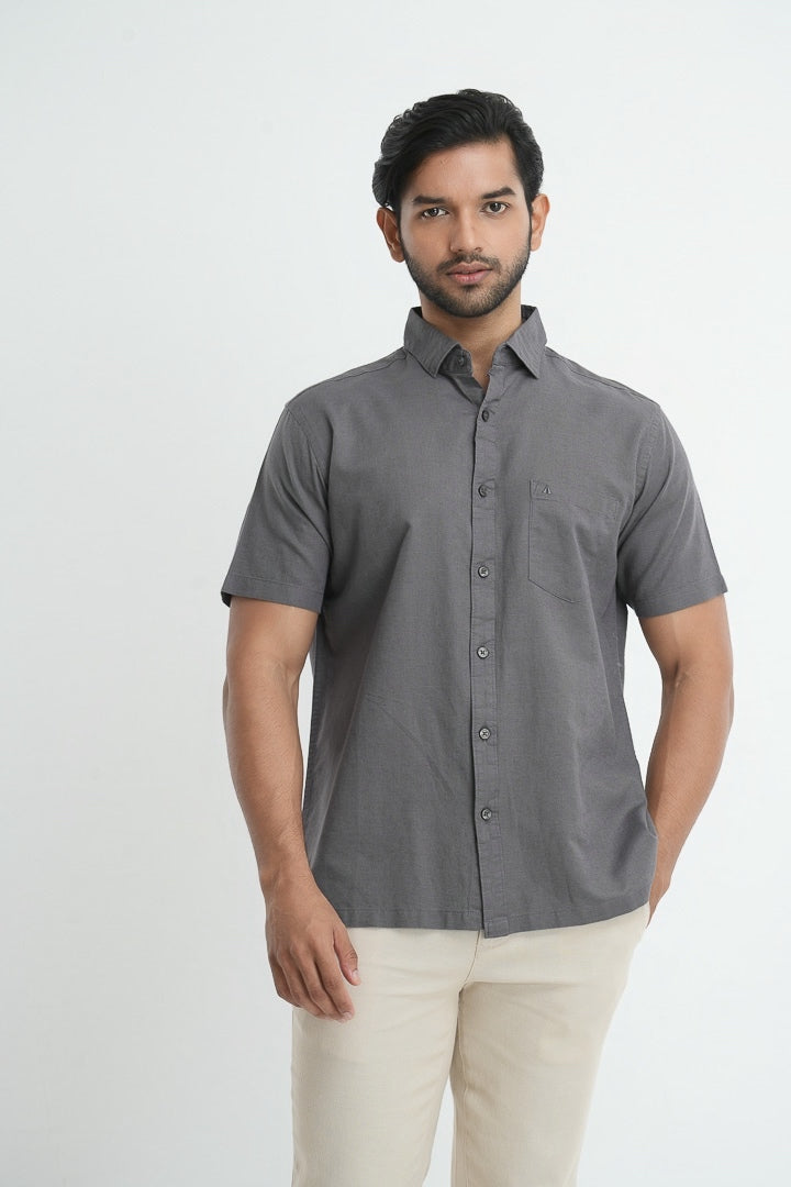 Classic Straight Cut Linen Cotton Shirt - Grey