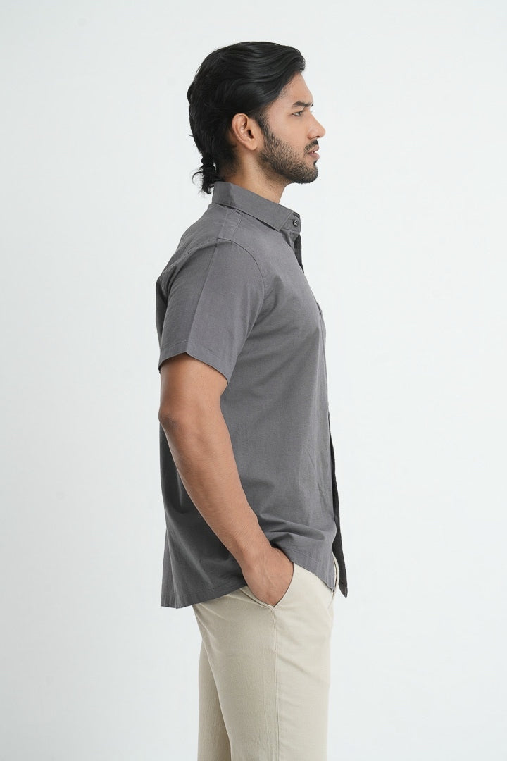 Classic Straight Cut Linen Cotton Shirt - Grey