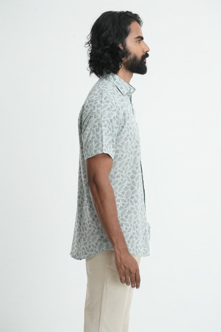 Printed linen cotton shirt - Sage Green