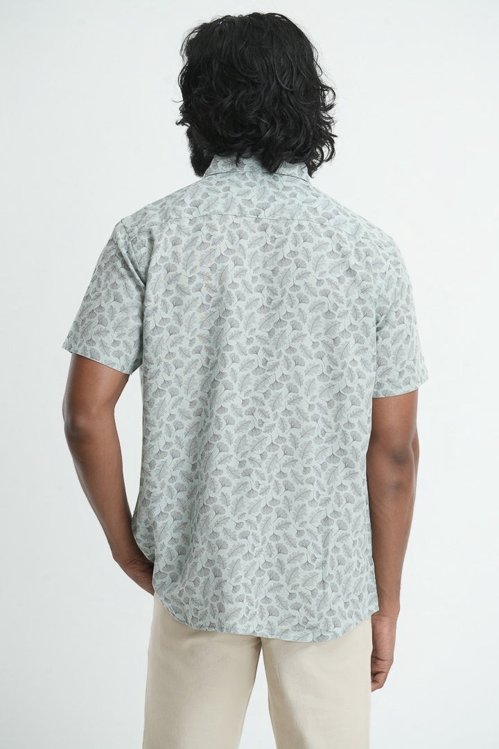 Printed linen cotton shirt - Sage Green