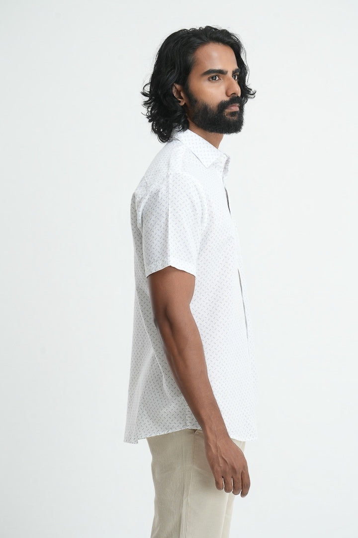 Printed linen cotton shirt - White