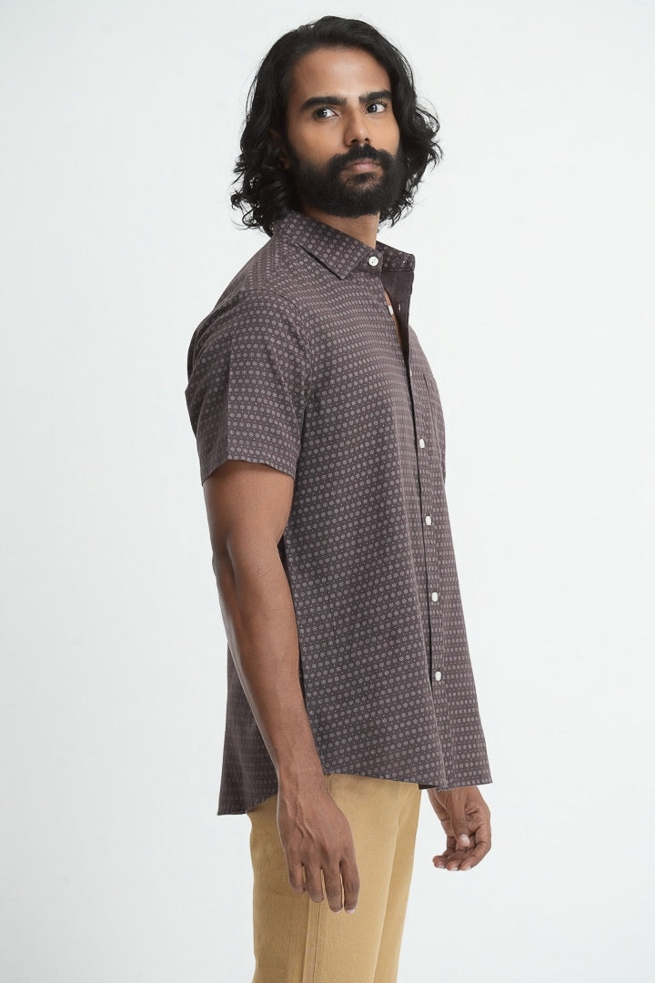 Printed linen cotton shirt - Cocoa