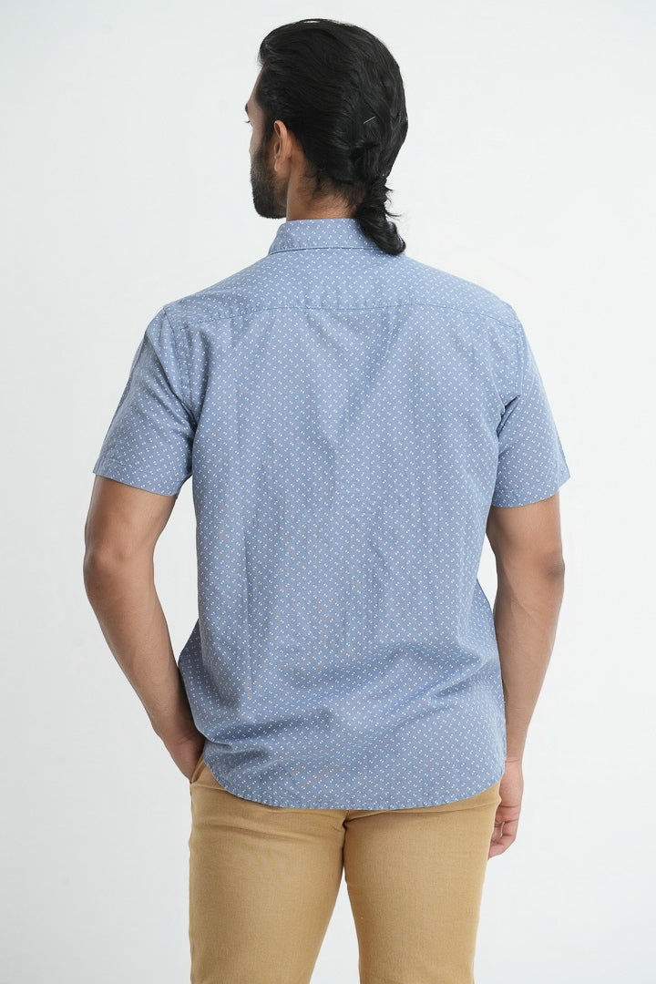 Printed linen cotton shirt - Light blue