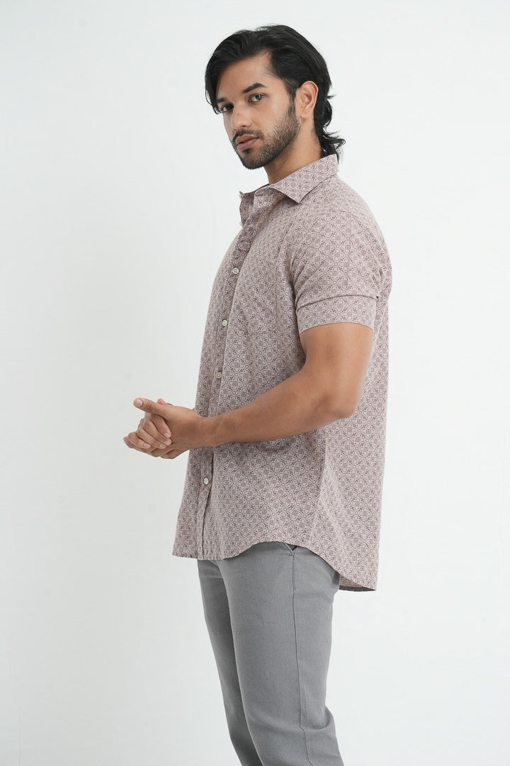 Printed linen cotton shirt - Light Brown