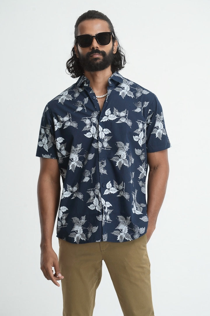 Navy Cotton Printed Shirt