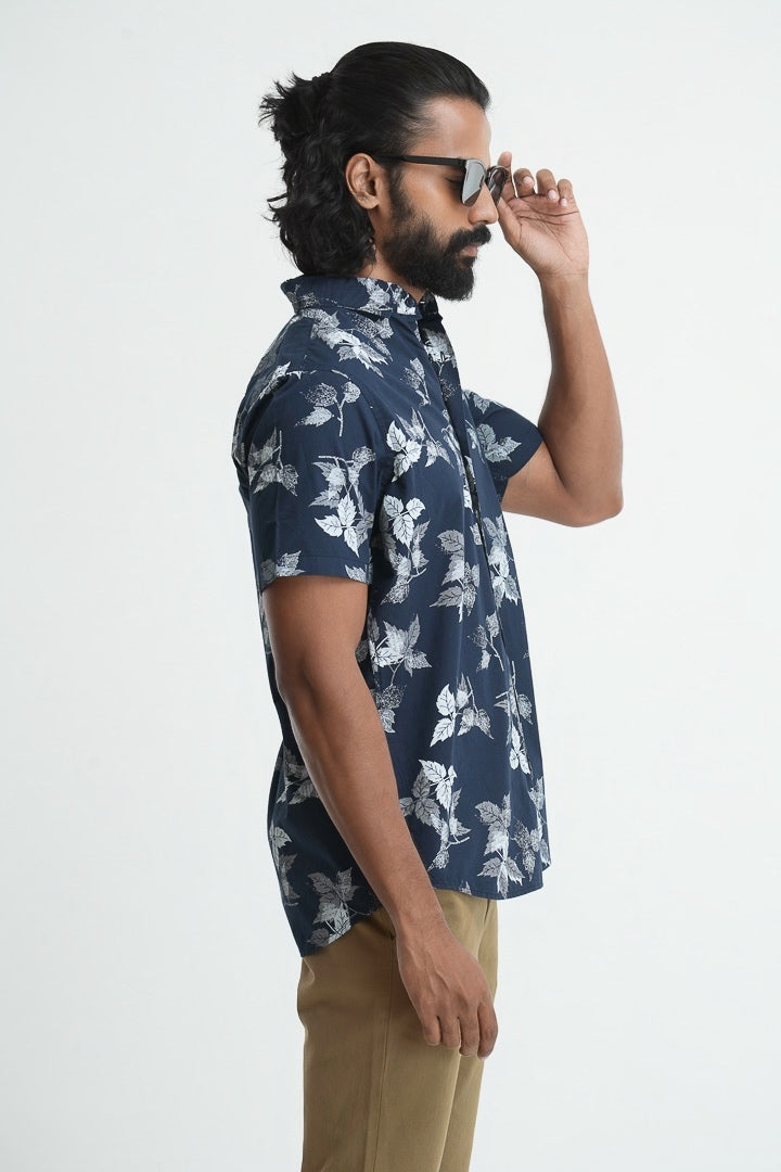 Navy Cotton Printed Shirt